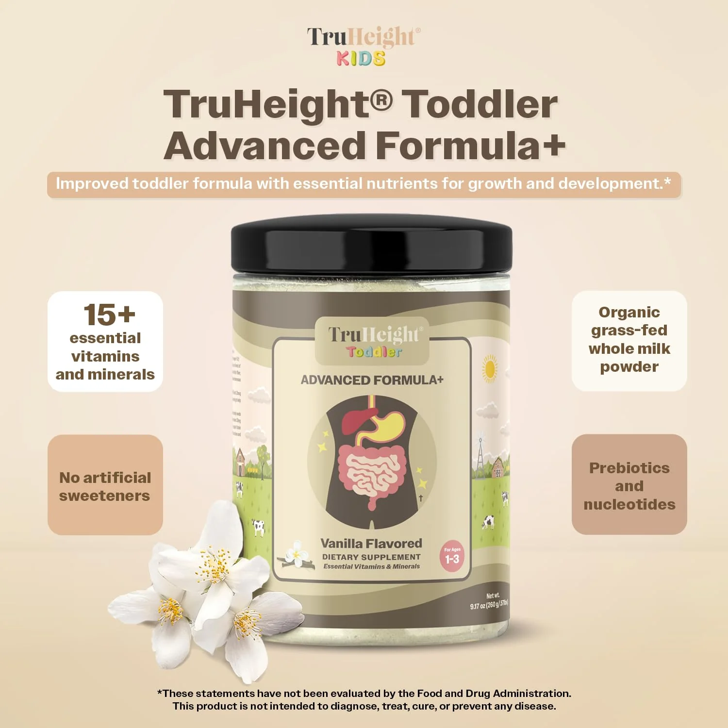 TruHeight Toddler Advanced Formula+ (Vanilla) 16 Vitamins Including C, D, Protein & Iron for 1, 2, 3 Years Old, Milk Based Nutritional Drink, Toddler Complete Nutrition 12-36 Months - Non GMO - Image 6
