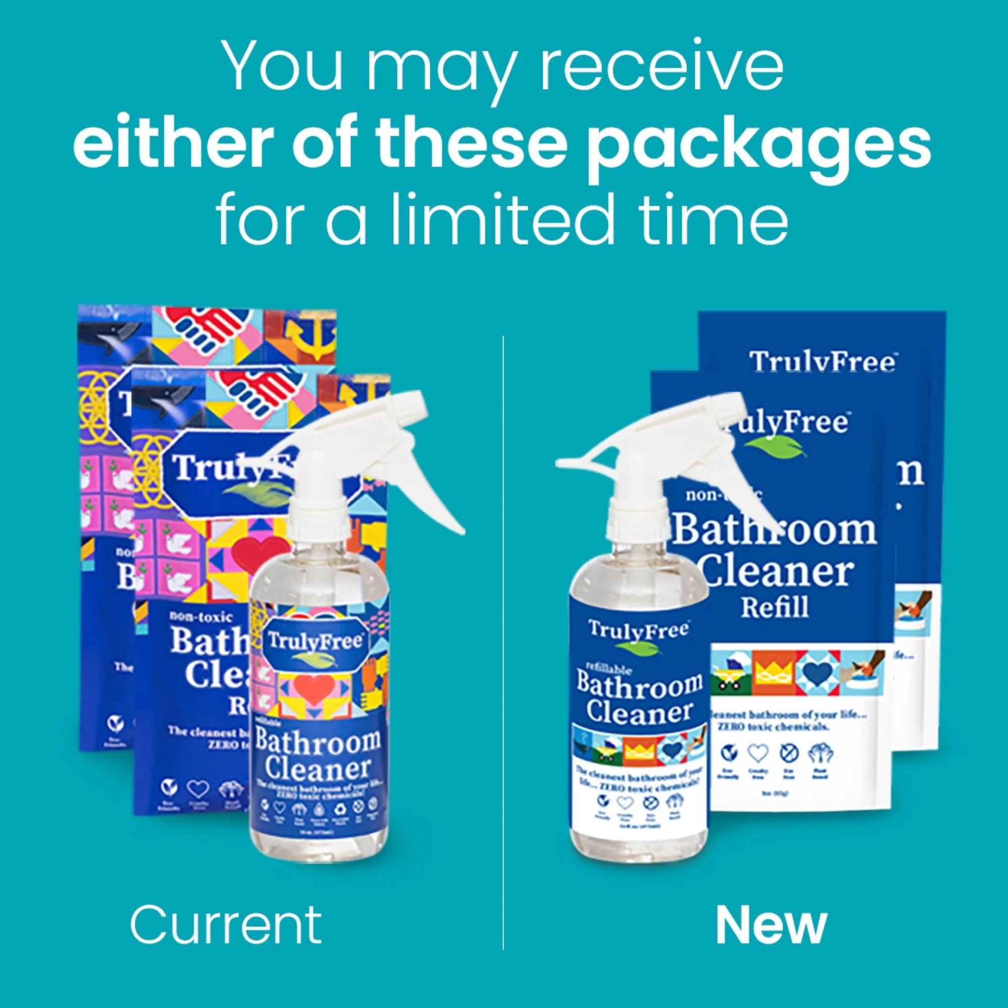 Truly Free All Natural Non-Toxic Bathroom Cleaner Spray, Organic Bath & Tile Cleaning Solution for Toilet, Sink, Tub & Shower, Refillable 2-Pack with 16oz Bottle + 2 Refill Pouches - Image 9