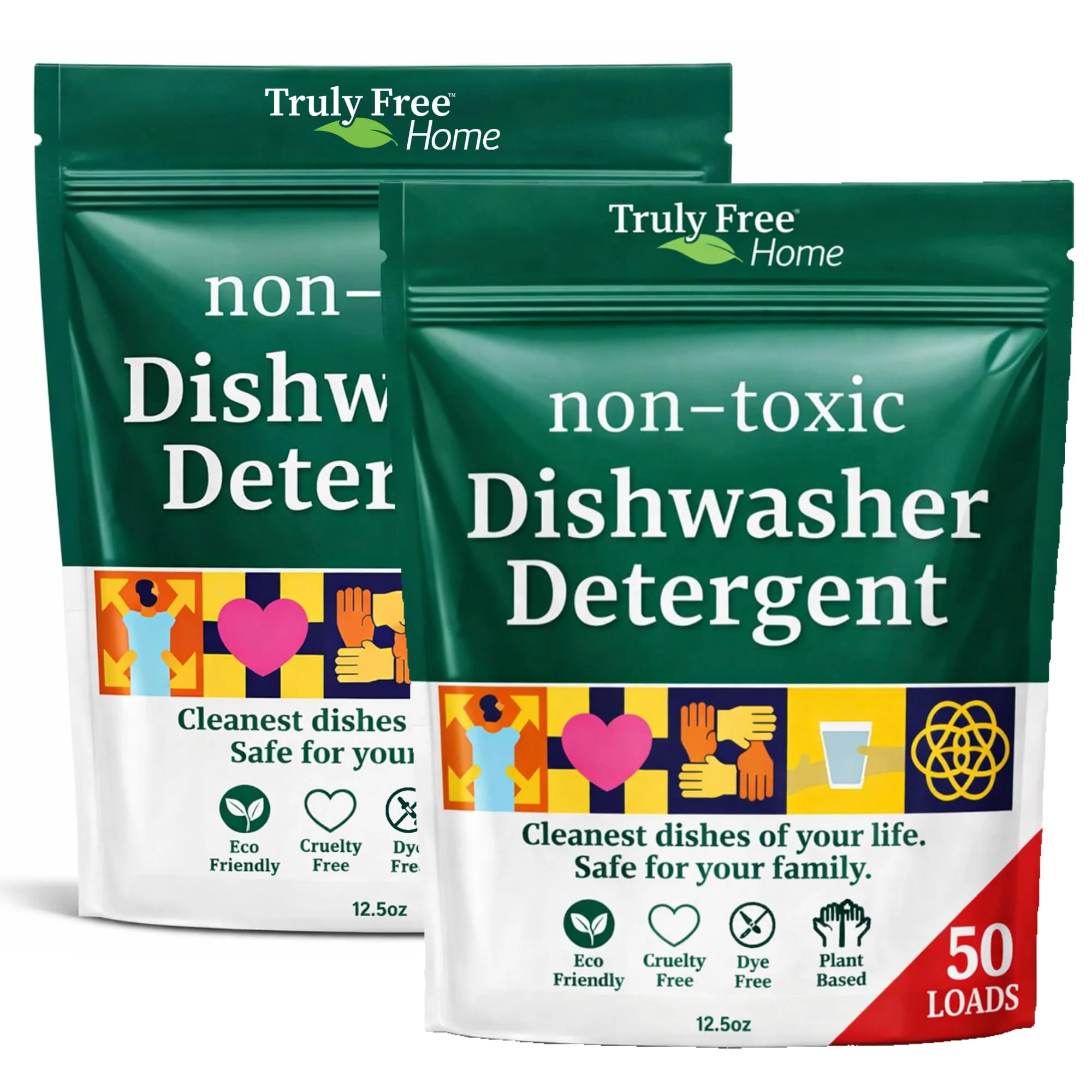 Truly Free Dishwasher Detergent Powder | Natural Dish Detergent, Dishwasher Soap | Plastic Free, Plant-Based, Clean, Heavy Duty Hard Water Stain & Grease Remover | Fragrance Free | 12.5 oz (Pack of 2) - Image 2