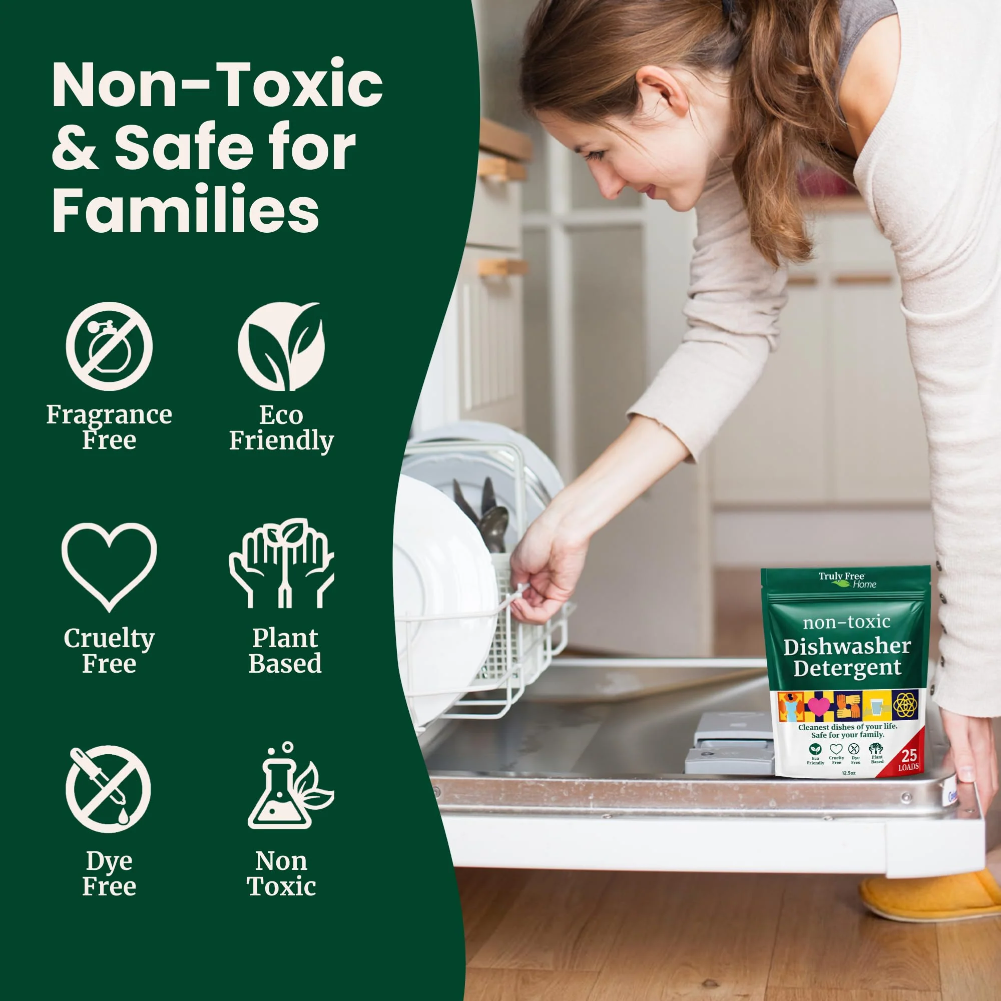 Truly Free Dishwasher Detergent Powder | Natural Dish Detergent, Dishwasher Soap | Plastic Free, Plant-Based, Clean, Heavy Duty Hard Water Stain & Grease Remover | Fragrance Free | 12.5 oz (Pack of 2) - Image 5