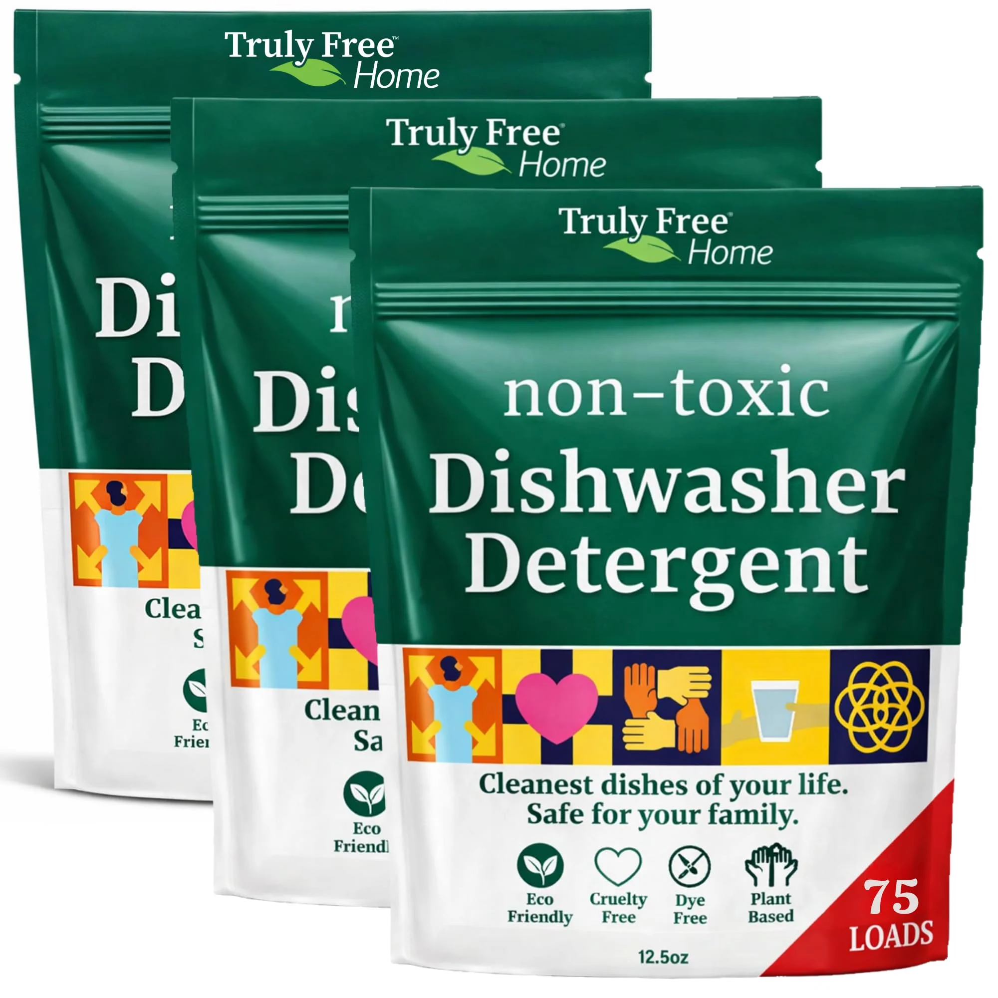 Truly Free Dishwasher Detergent Powder | Natural Dish Detergent, Dishwasher Soap | Plastic Free, Plant-Based, Clean, Heavy Duty Hard Water Stain & Grease Remover | Fragrance Free | 12.5 oz (Pack of 3) - Image 2