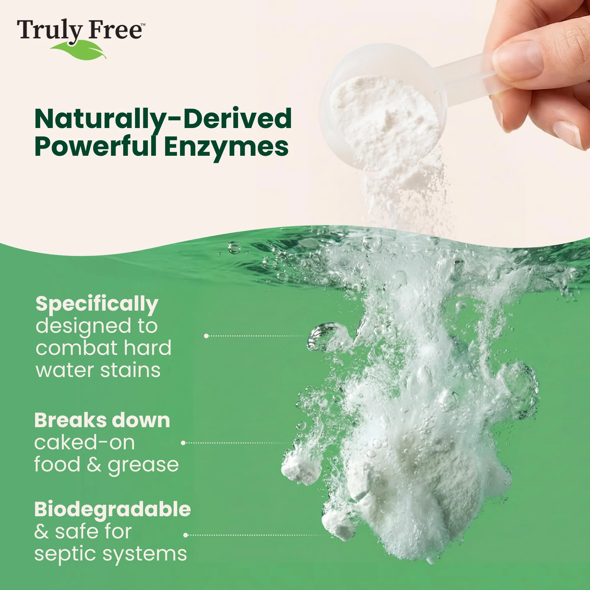 Truly Free Dishwasher Detergent Powder | Natural Dish Detergent, Dishwasher Soap | Plastic Free, Plant-Based, Clean, Heavy Duty Hard Water Stain & Grease Remover | Fragrance Free | 12.5 oz (Pack of 3) - Image 3
