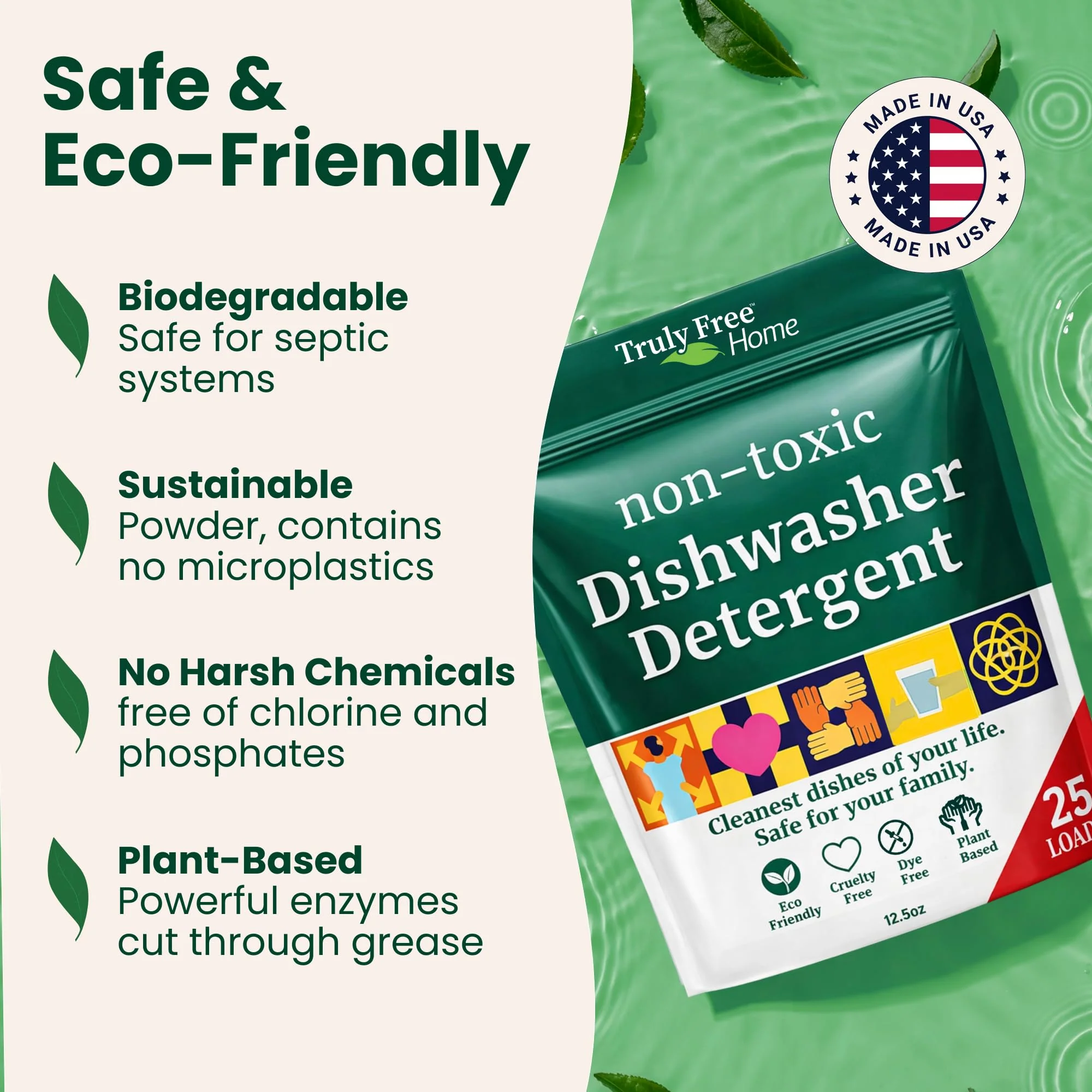 Truly Free Dishwasher Detergent Powder | Natural Dish Detergent, Dishwasher Soap | Plastic Free, Plant-Based, Clean, Heavy Duty Hard Water Stain & Grease Remover | Fragrance Free | 12.5 oz (Pack of 3) - Image 4