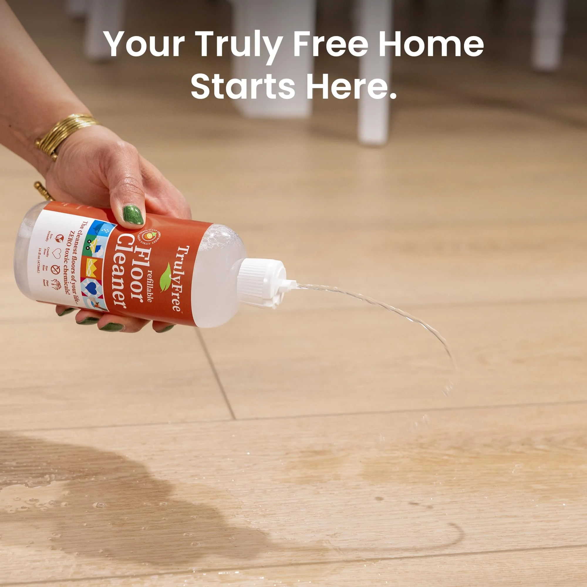 Truly Free Floor Cleaner Kit - Plant-Based Mopping Solution (16oz Reusable Empty Bottle + Two Pouches, 3oz ea.) - DIY All-Surface Cleaner for Hardwood, Tile, Wood & Concrete - Image 5