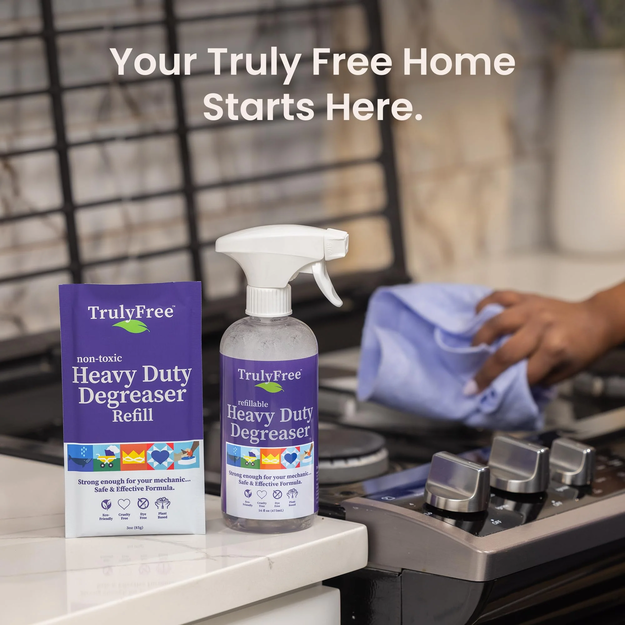 Truly Free Heavy Duty Degreaser- Grease Remover & Grime Cleaner for Kitchen, Automotive & More, Household Cleaning Supplies, Fragrance-Free, Includes 16 oz Reusable Empty Bottle & 2 Refills (4 oz) - Image 5