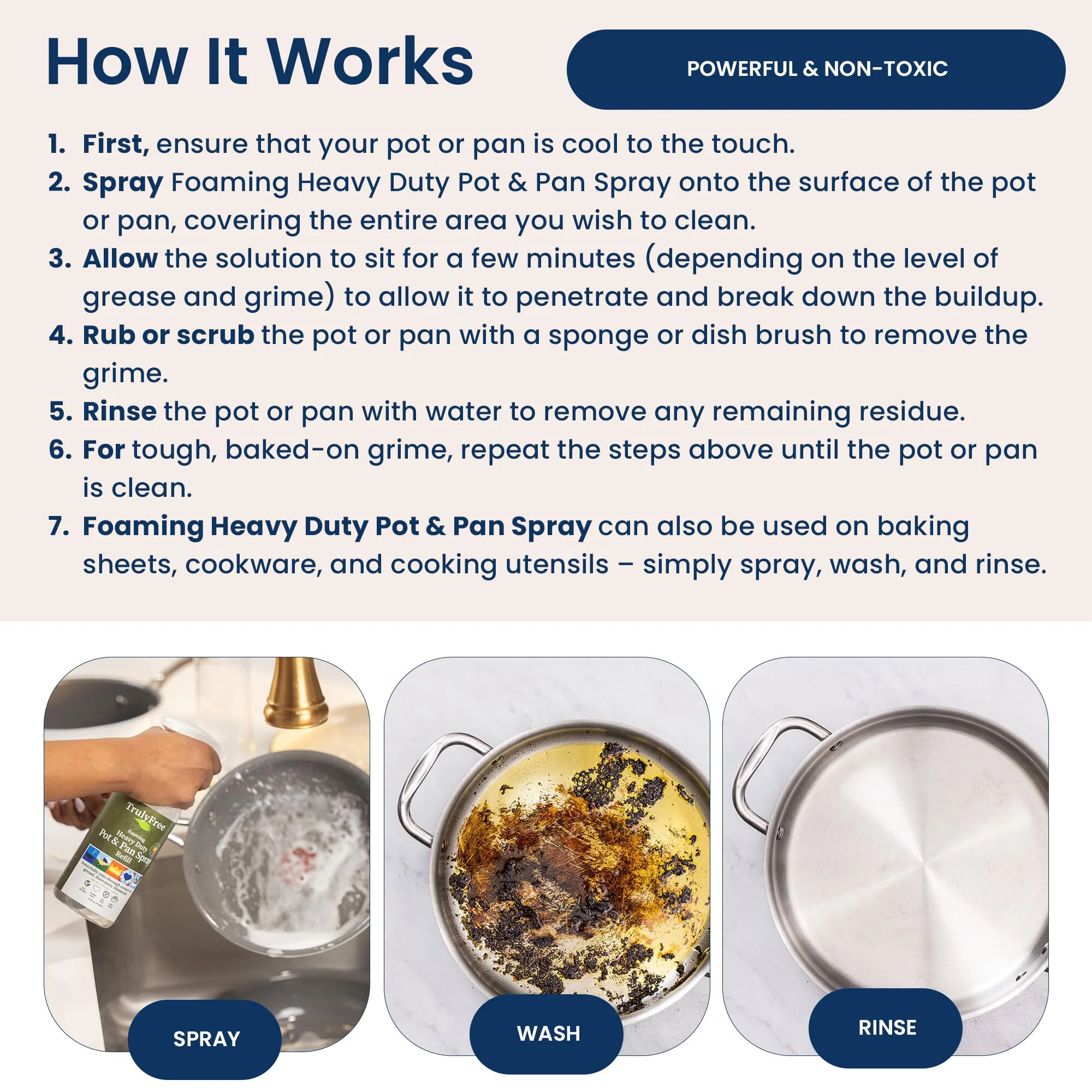 Truly Free Heavy Duty Pot & Pan Spray | Non Toxic Powerful Grease Remover, Multi-Purpose Kitchen Oven Cleaner Spray Degreaser for Stove Top, Grill Citrus Scent | Includes 1 Empty Bottle & 2 Refill - Image 4