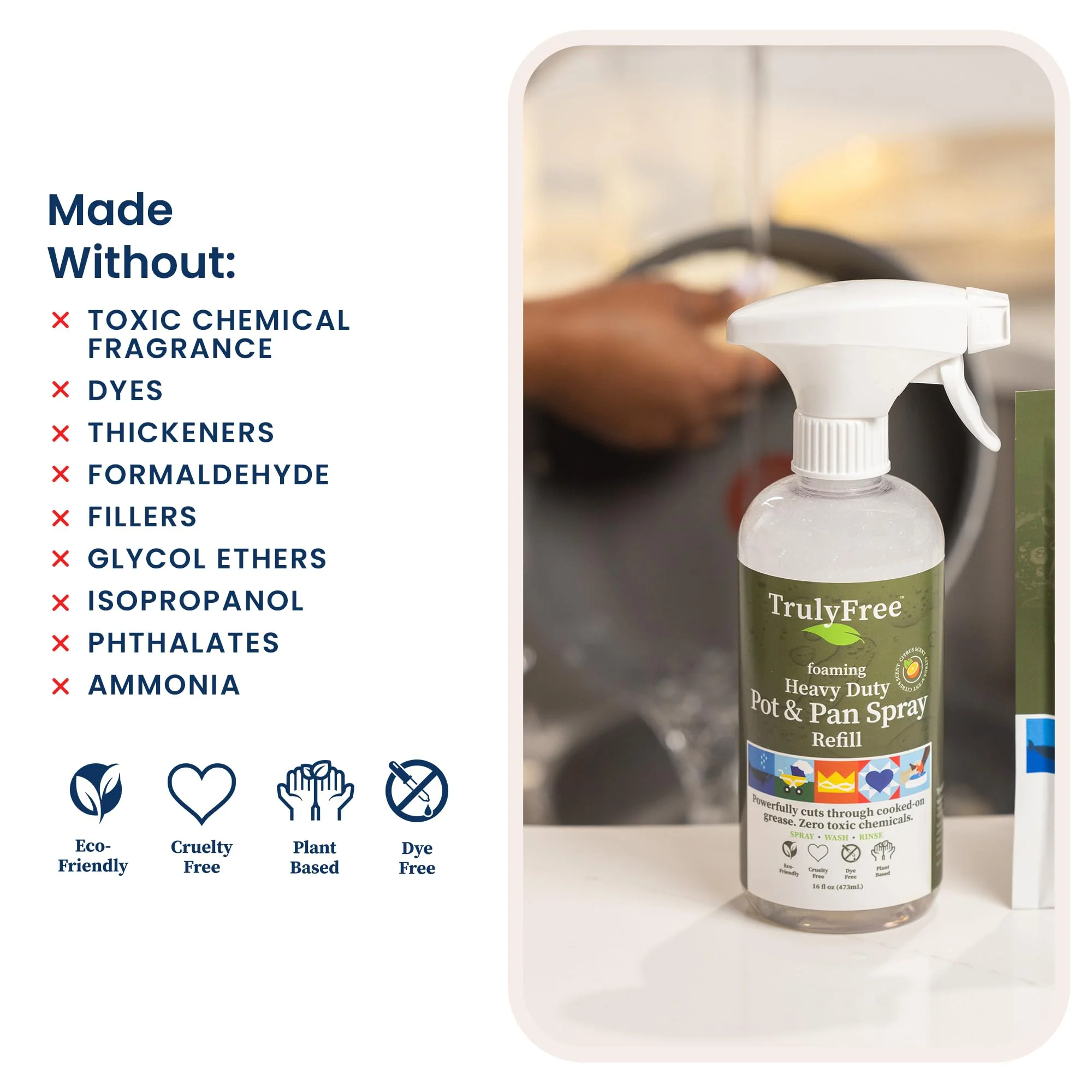 Truly Free Heavy Duty Pot & Pan Spray | Non Toxic Powerful Grease Remover, Multi-Purpose Kitchen Oven Cleaner Spray Degreaser for Stove Top, Grill Citrus Scent | Includes 1 Empty Bottle & 2 Refill - Image 6
