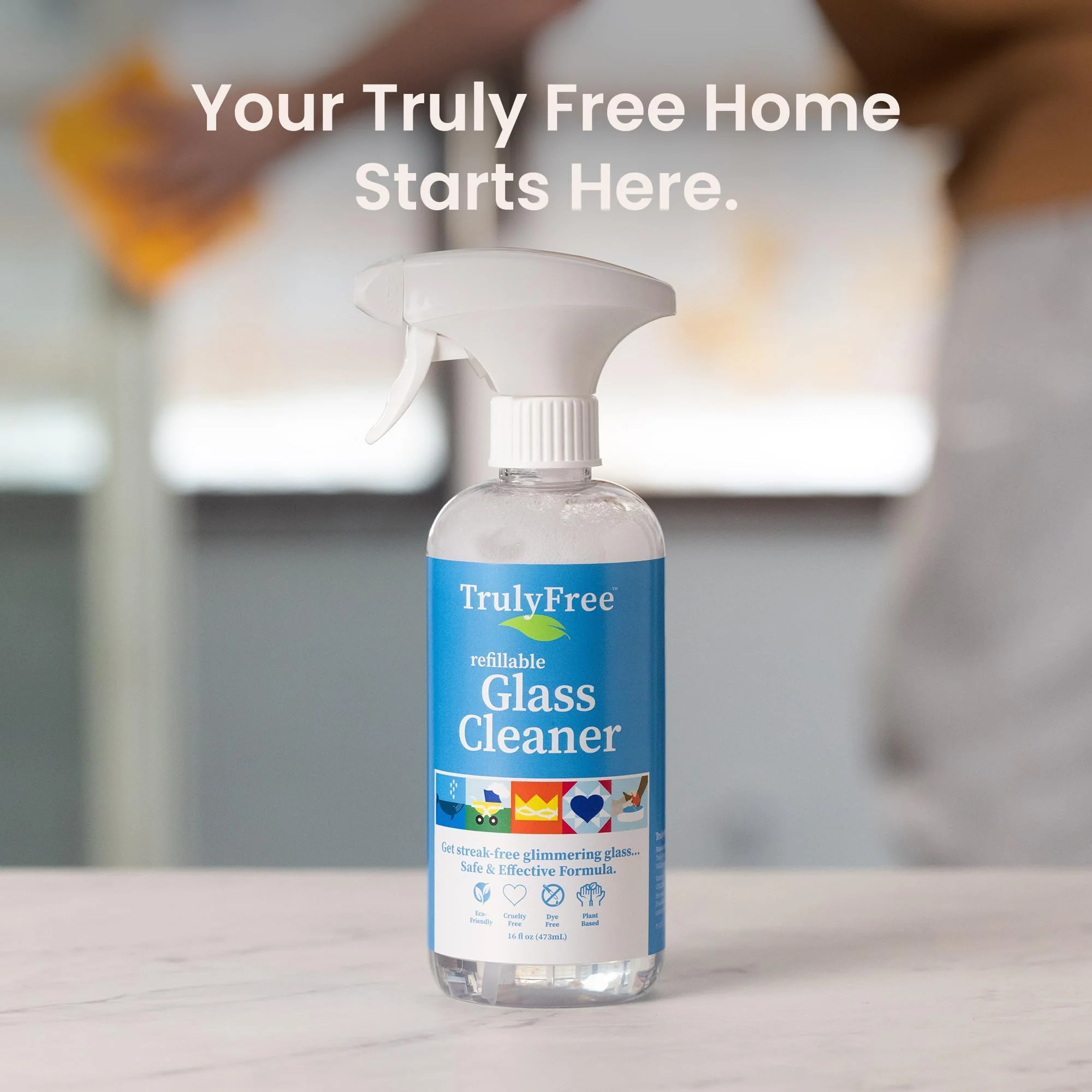 Truly Free Natural Glass Cleaner - Removes Dirt & Debris for Sparkling Clean Windows & Glass Surfaces at Home, Office & Garage, Includes: 1 Refillable Empty Bottle (16oz) & 2 Refills (3oz ea) - Image 4
