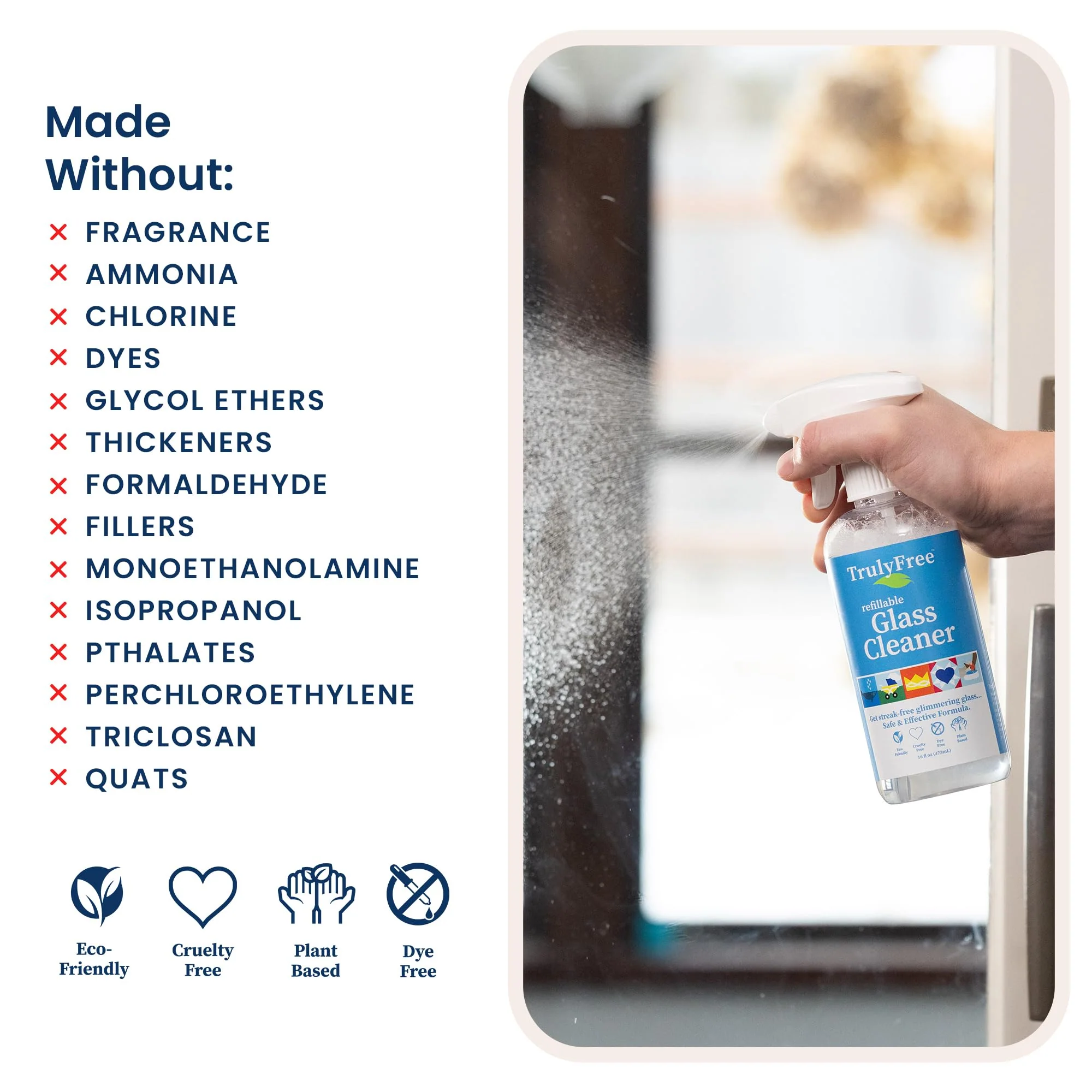 Truly Free Natural Glass Cleaner - Removes Dirt & Debris for Sparkling Clean Windows & Glass Surfaces at Home, Office & Garage, Includes: 1 Refillable Empty Bottle (16oz) & 2 Refills (3oz ea) - Image 5