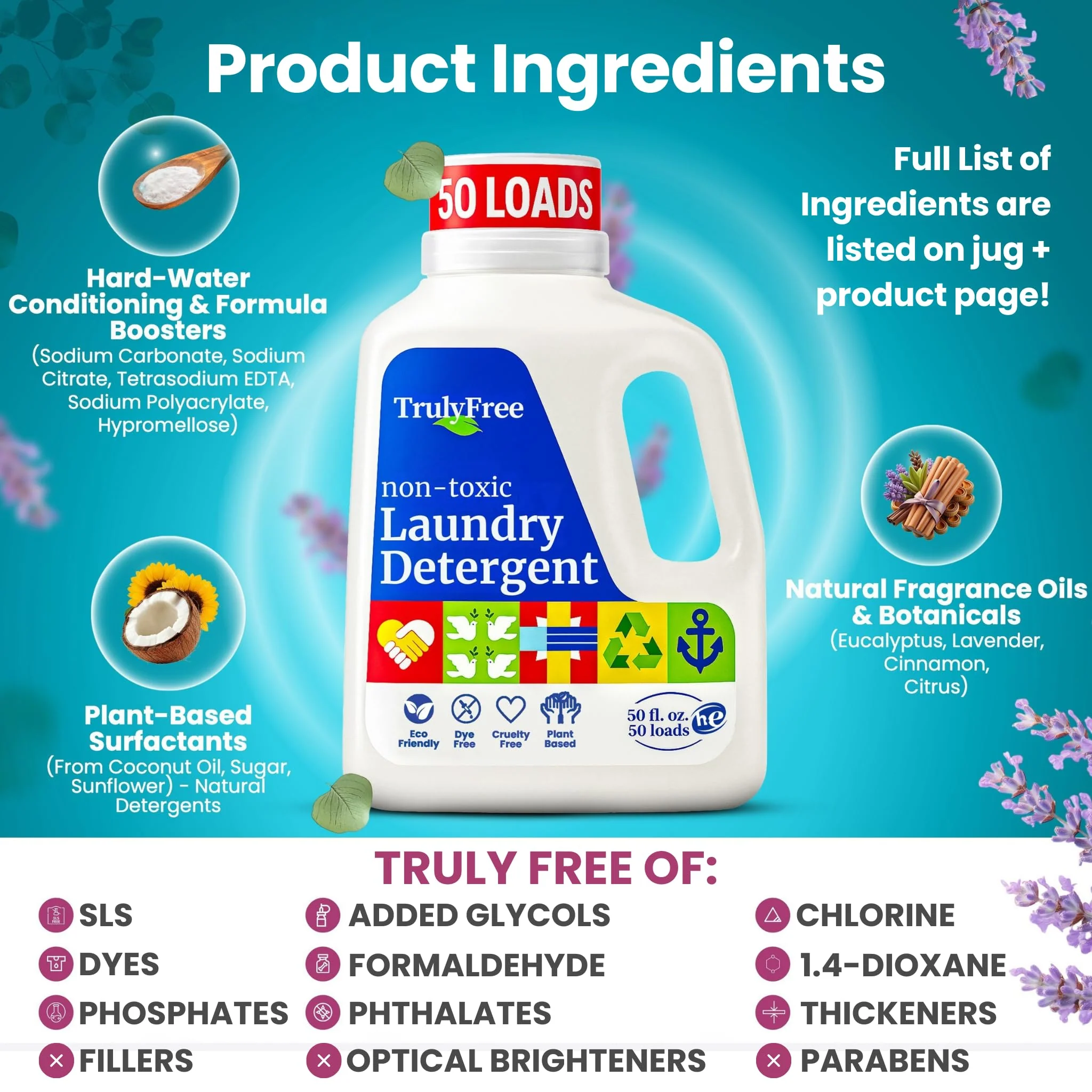 Truly Free Natural Laundry Detergent for Sensitive Skin | Eco Friendly, Plant Based, Baby Clothes Safe | Clean & Easy Powder to Liquid, 1 Pack Detergent + 1 Refillable Jug | Signature Scent, 50 Loads - Image 7