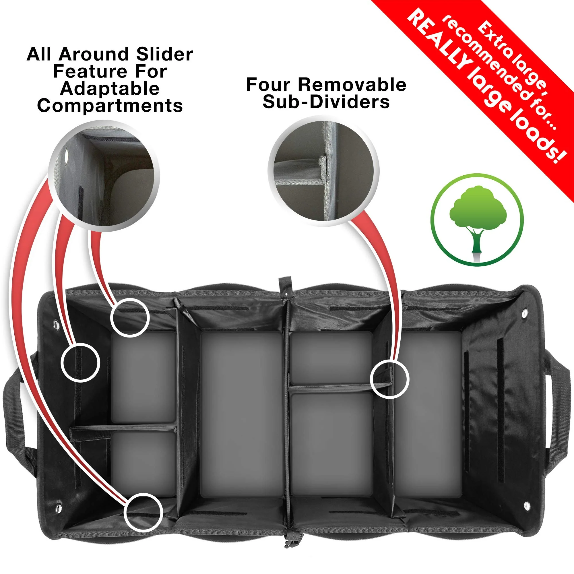 TRUNKCRATEPRO Extra Large Multi Compartments Collapsible Portable Trunk Organizer with Metal Hooks, Recommended for Really Large Loads Black Extra Large - Image 2