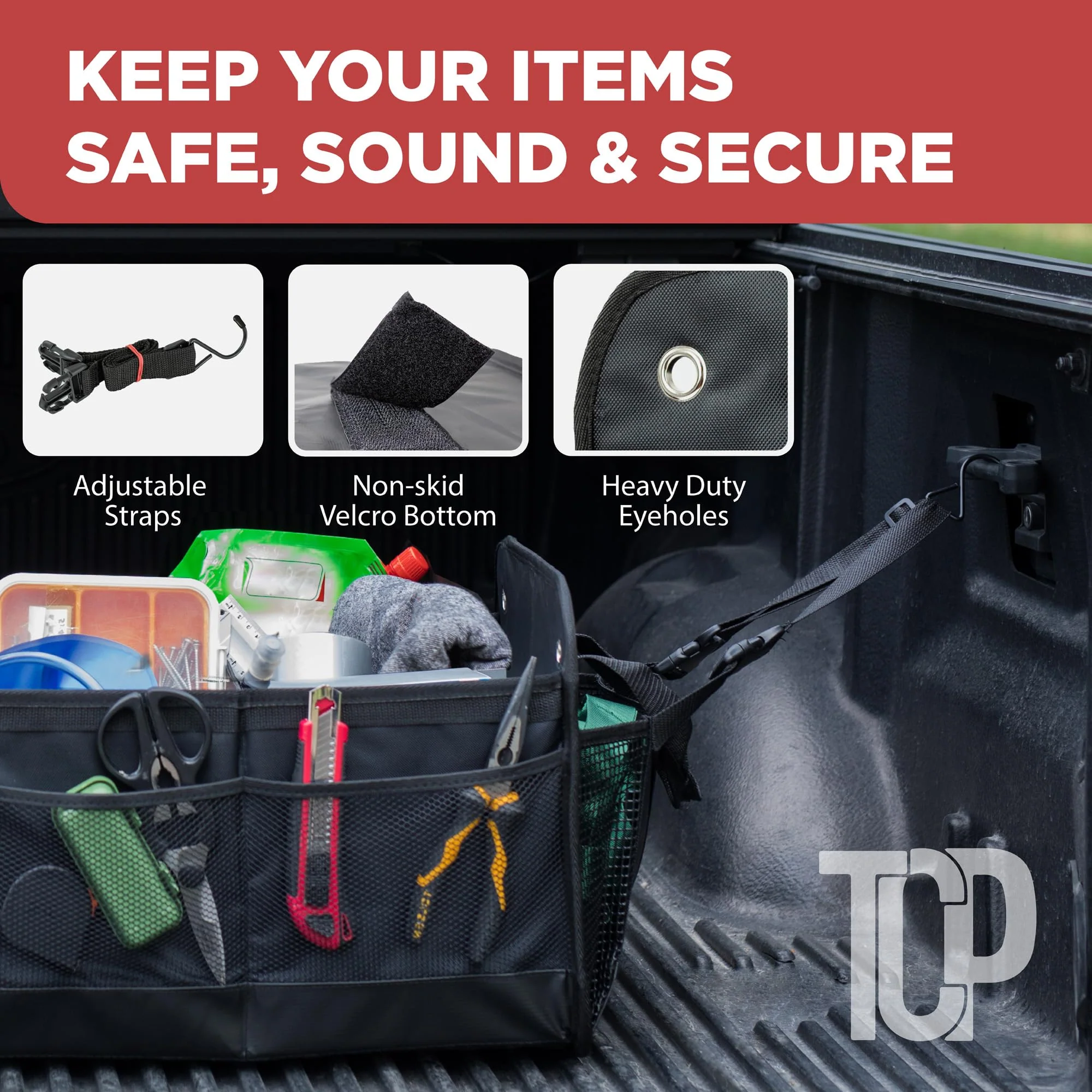 TRUNKCRATEPRO Extra Large Multi Compartments Collapsible Portable Trunk Organizer with Metal Hooks, Recommended for Really Large Loads Black Extra Large - Image 5