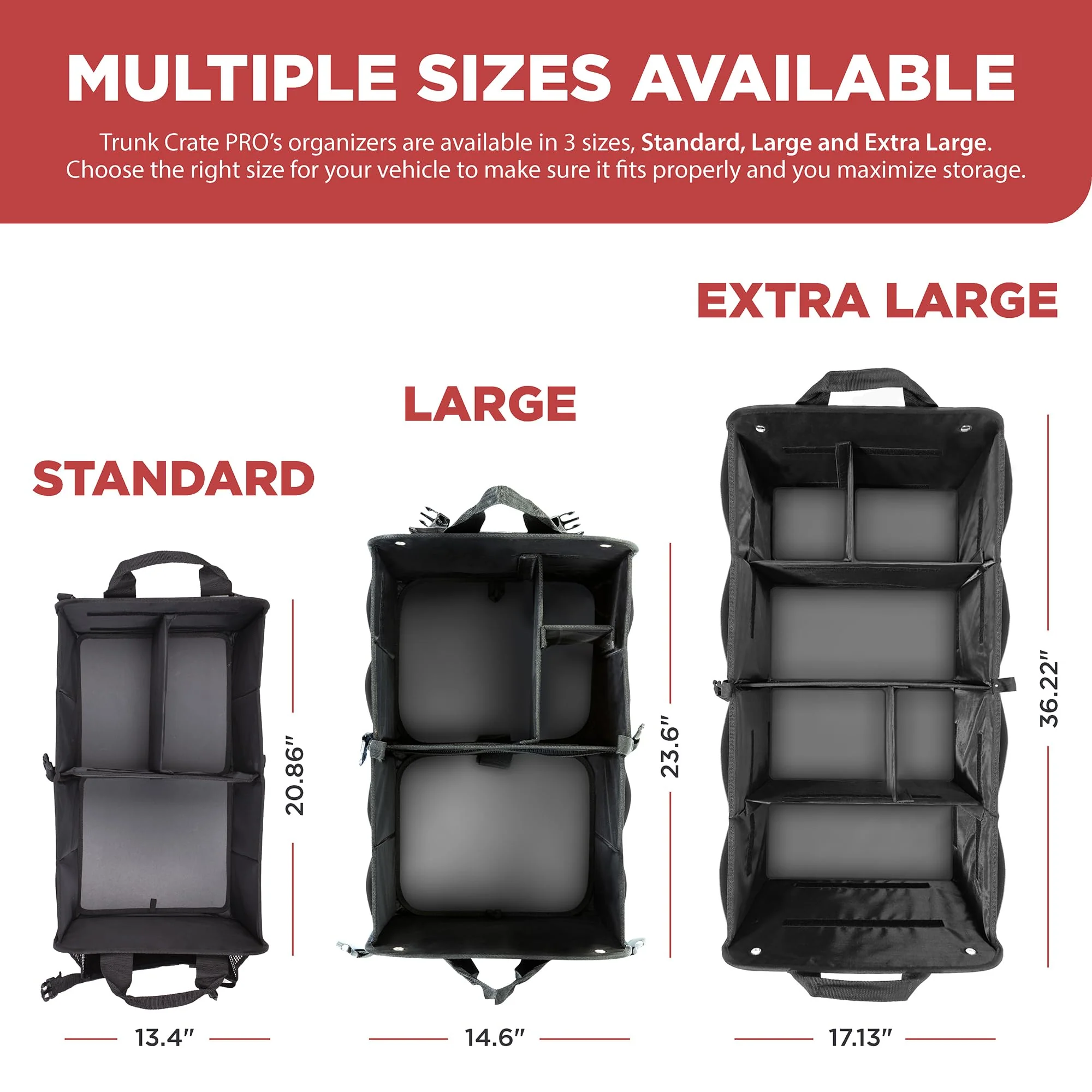TRUNKCRATEPRO Extra Large Multi Compartments Collapsible Portable Trunk Organizer with Metal Hooks, Recommended for Really Large Loads Black Extra Large - Image 7