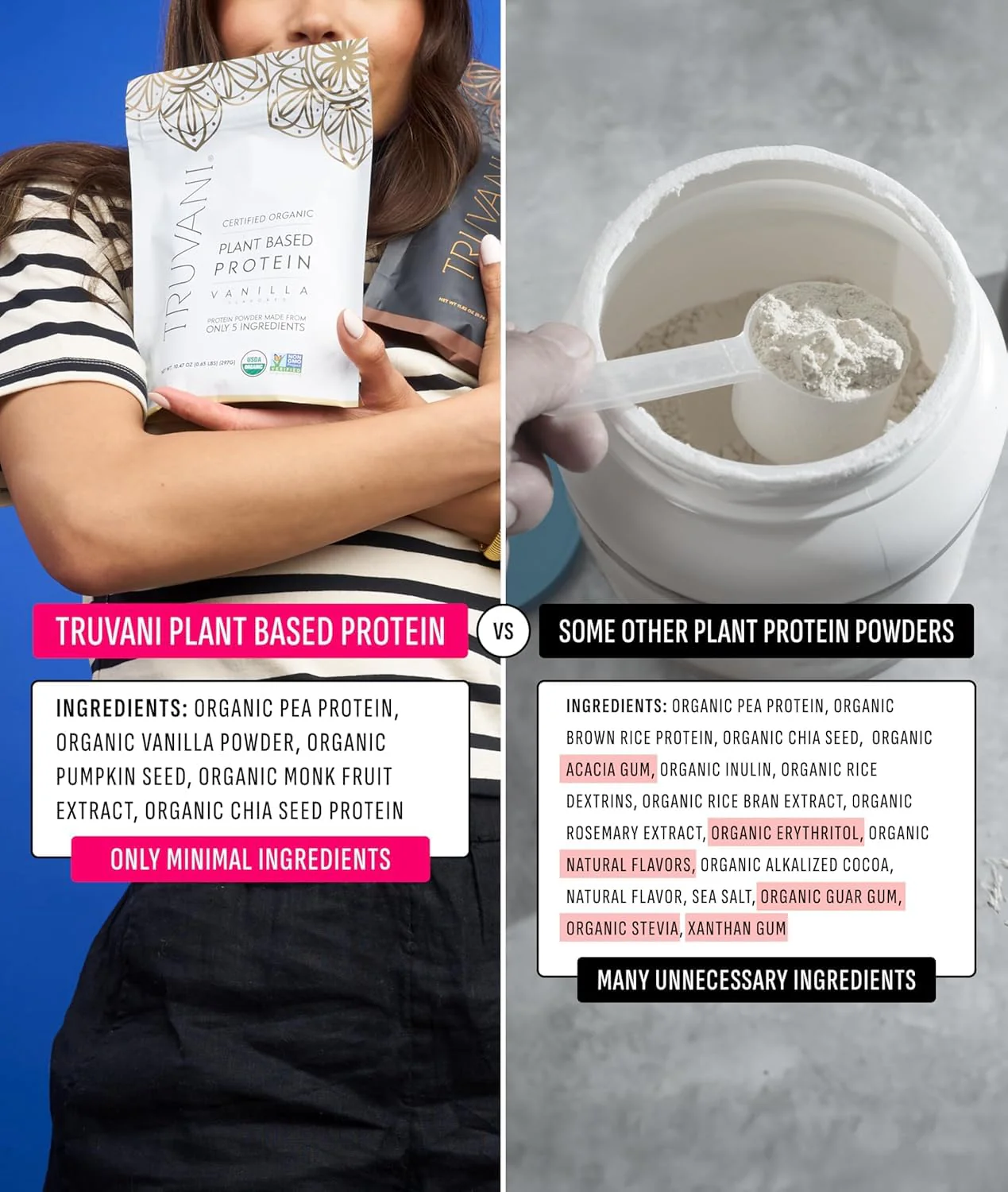 Truvani Organic Plant Based Protein Powder | Vanilla | 20g Pea Protein | 18 Servings | Vegan & Keto | Gluten & Dairy Free | Low Carb | No Added Sugar - Image 4
