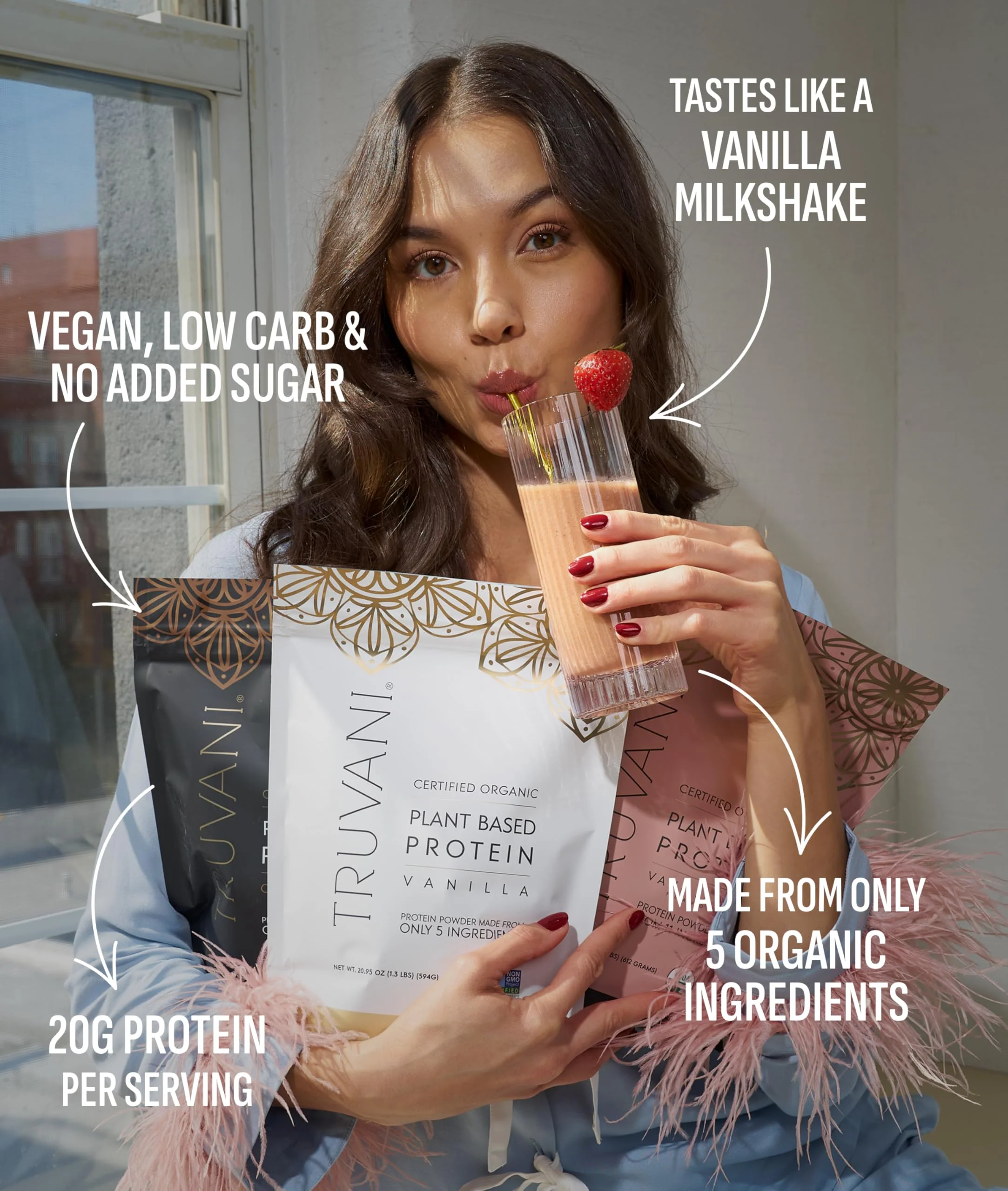 Truvani Vegan Pea Protein Powder | Vanilla | 20g Organic Plant Based Protein | 10 Servings | Keto | Gluten & Dairy Free | Low Carb | No Added Sugar - Image 3