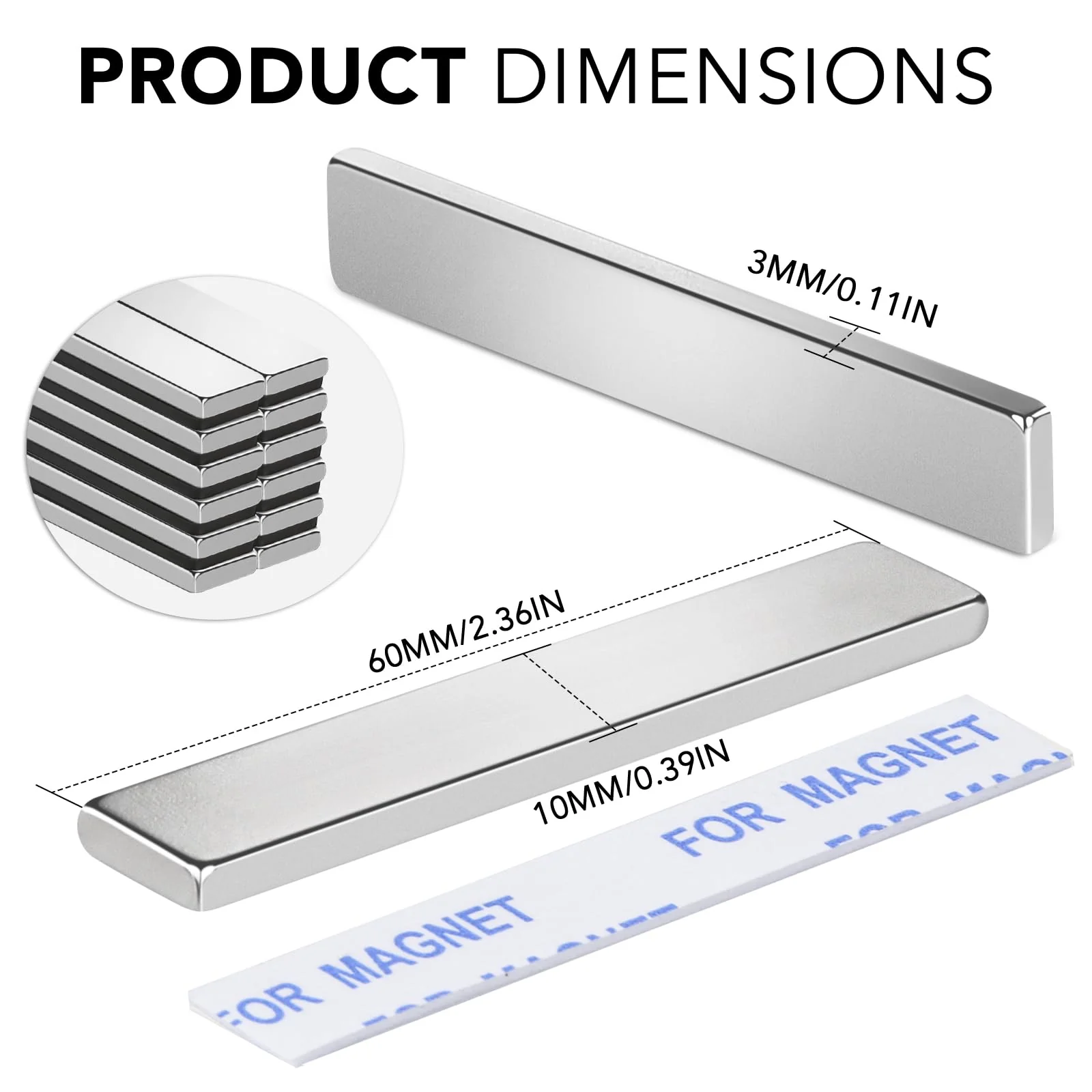 TRYMAG Strong Magnets Heavy Duty, 25 Pack Neodymium Magnet Bar, Magnetic Strips Earth Magnets with Double-Sided Adhesive, Powerful Metal Rectangular Magnets for Door, Craft, Fridge, Office - 60x10x3mm - Image 4