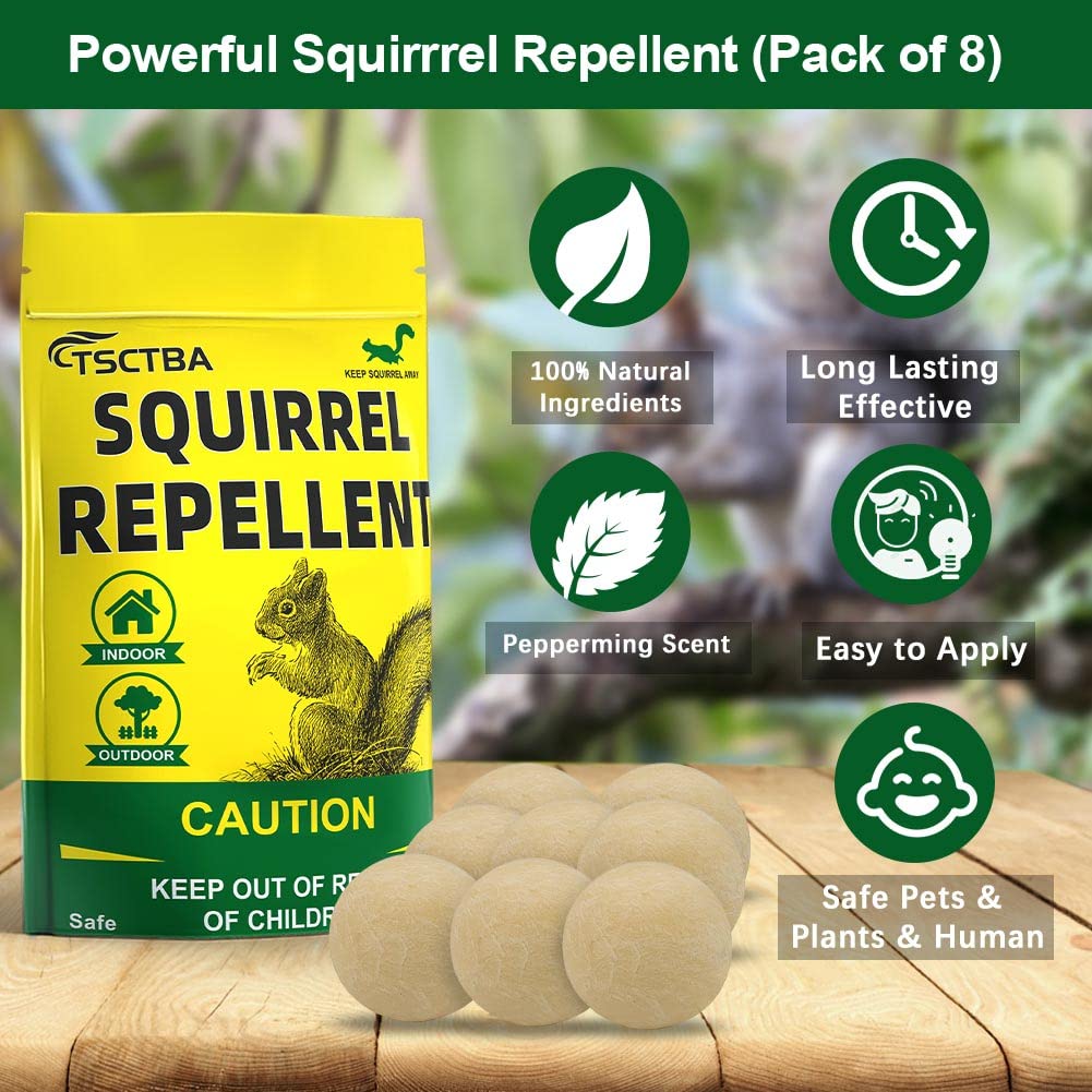 TSCTBA Squirrel Repellent Outdoor, Chipmunk Repellent Outdoor, Squirrel Repellent for Attic and Cars Engines, Ultra Powerful Squirrel Deterrent, Squirrel Repellent for Bird Feeders and Garden-8P - Image 2