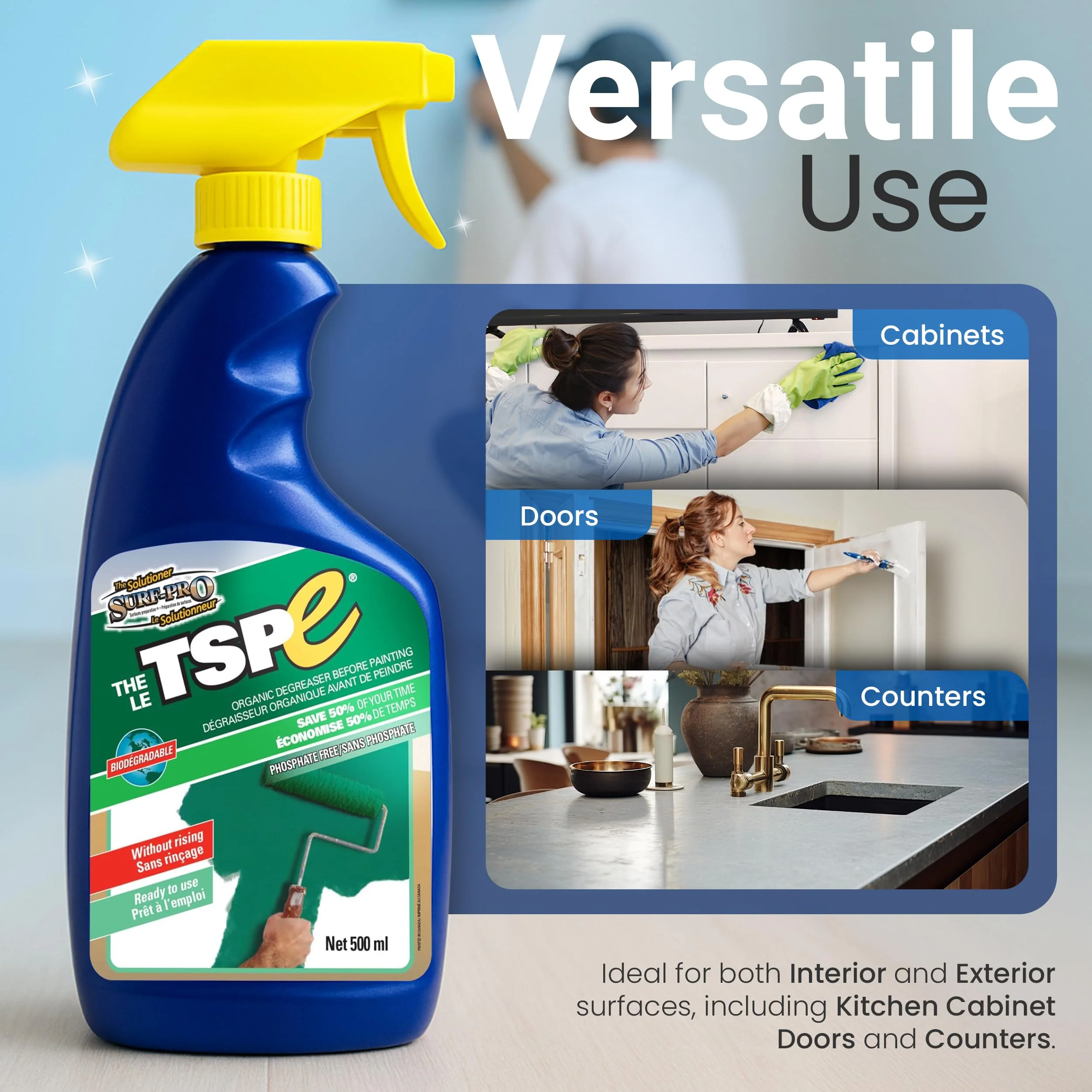 TSPE Cleaner Spray – 500ml Eco-Friendly No-Rinse Degreaser for Walls, Wood, Cabinets & Paint Prep – Phosphate-Free TSP Alternative – Biodegradable, Septic Safe, Non-Toxic Cleaning Solution - Image 4