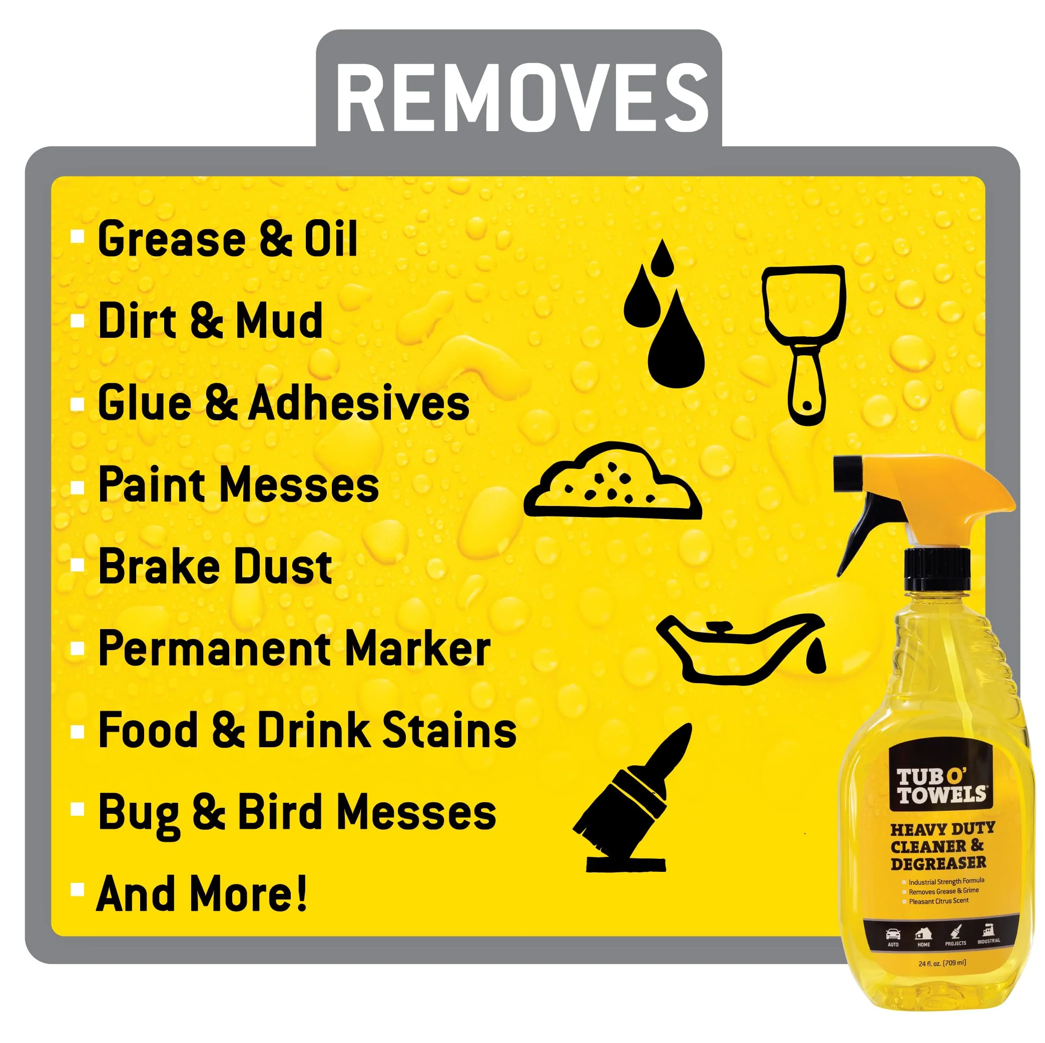 Tub O' Towels Heavy Duty Cleaner and Degreaser Spray Helps in Removing Oil Tar Paint Dirt Caulk Grease Grime Gunk Epoxies, Industrial Strength, Home & Auto, Made In USA, Citrus Scent, 1 Gallon - Image 3
