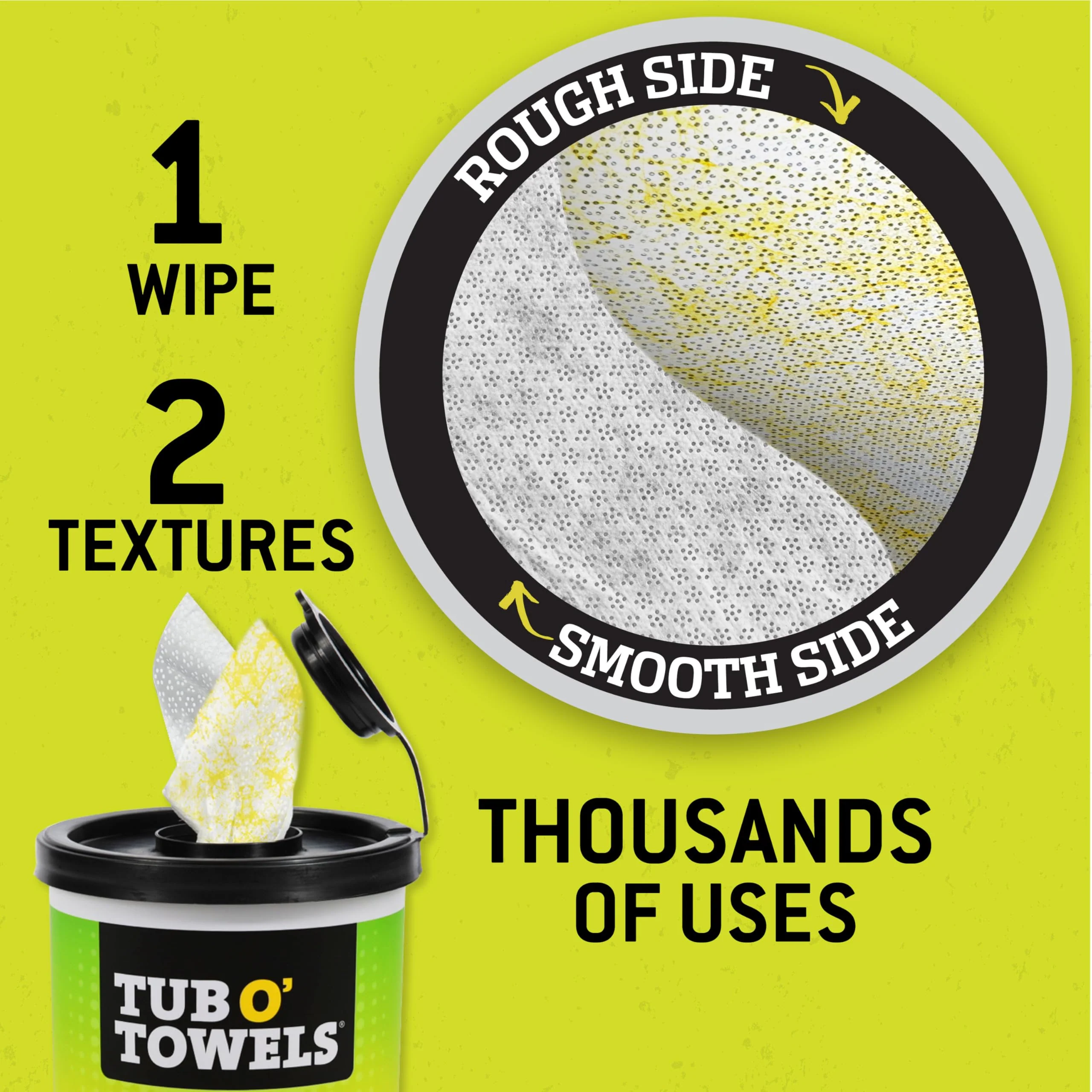 Tub O’ Towels TW75 Heavy-Duty 10" x 12" Size Multi-Surface Cleaning Wipes, Dual Texture, 75 Count Per Canister - Image 5