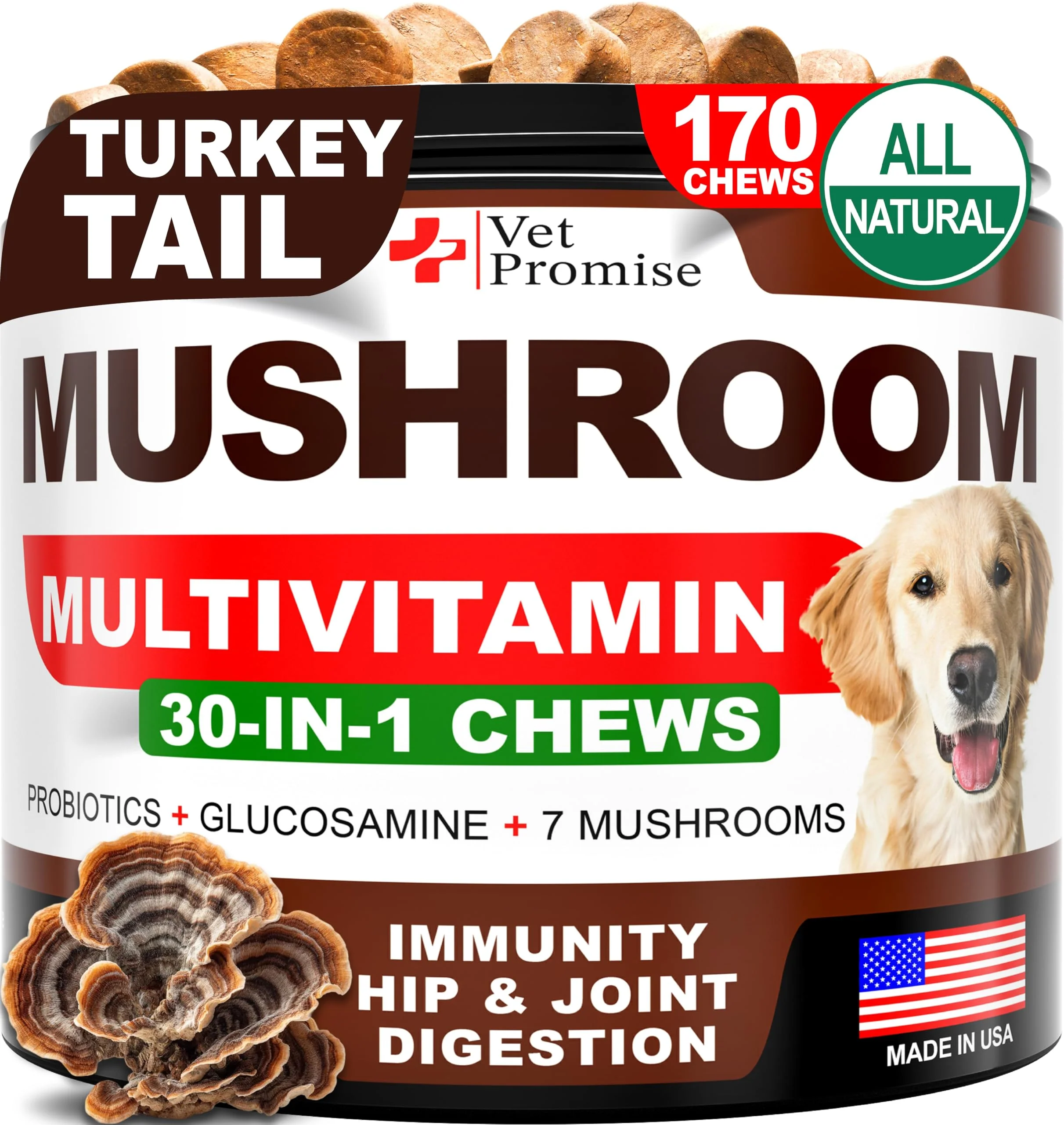 Turkey Tail Mushroom for Dogs - 170 Chews - Mushroom Supplement for Dogs - Lions Mane - Reishi - Immunity Support Multivitamin Vitamins - Joint Health - Energy - Gut - Skin - Made in USA - Image 2