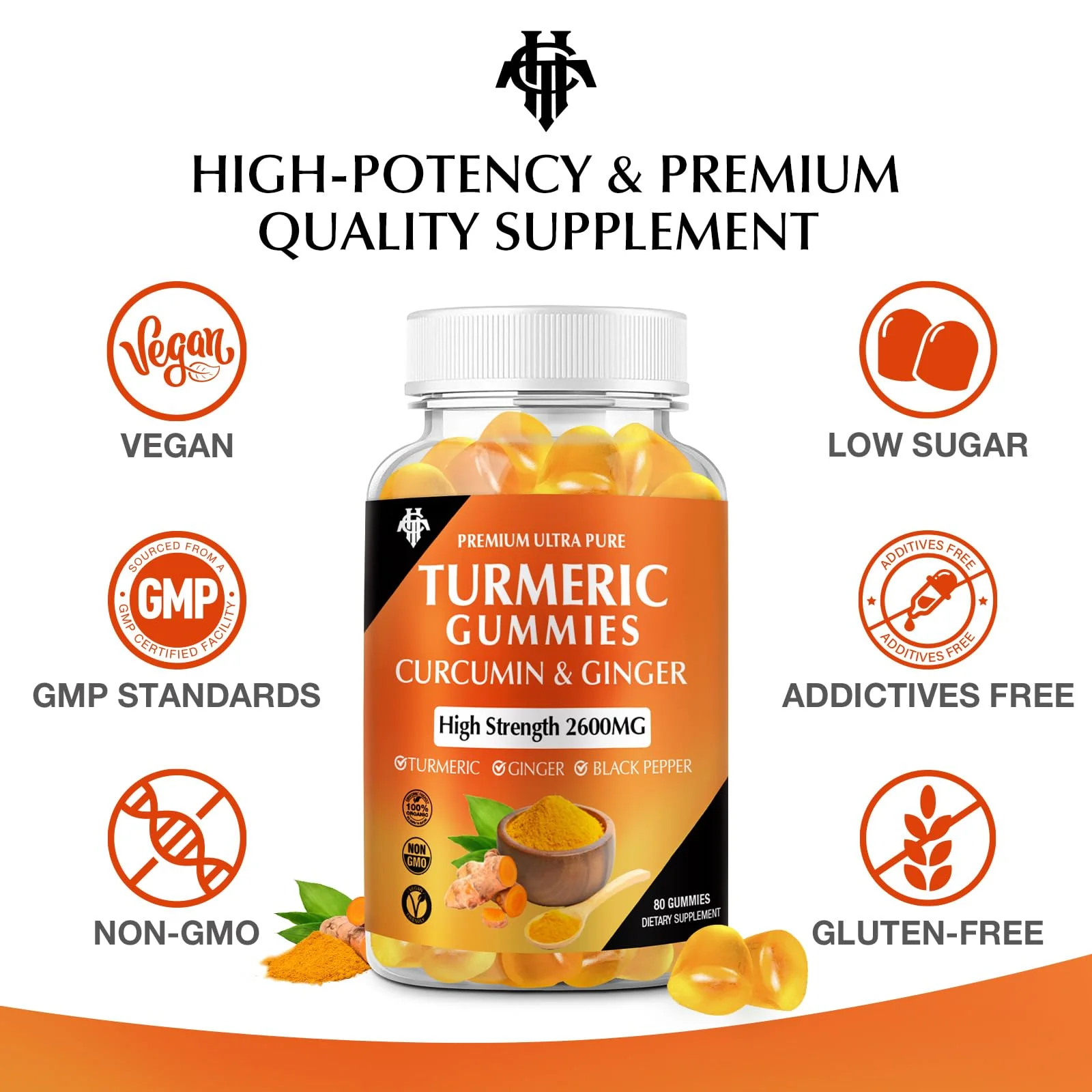 Turmeric Curcumin Gummies (2 Pack) - Turmeric Curcumin Supplements with Ginger & Black Pepper Gummies for Immune Muscle Support Healthy Skin - Vegan, Gluten Free, Low Sugar - for Adults - Image 2
