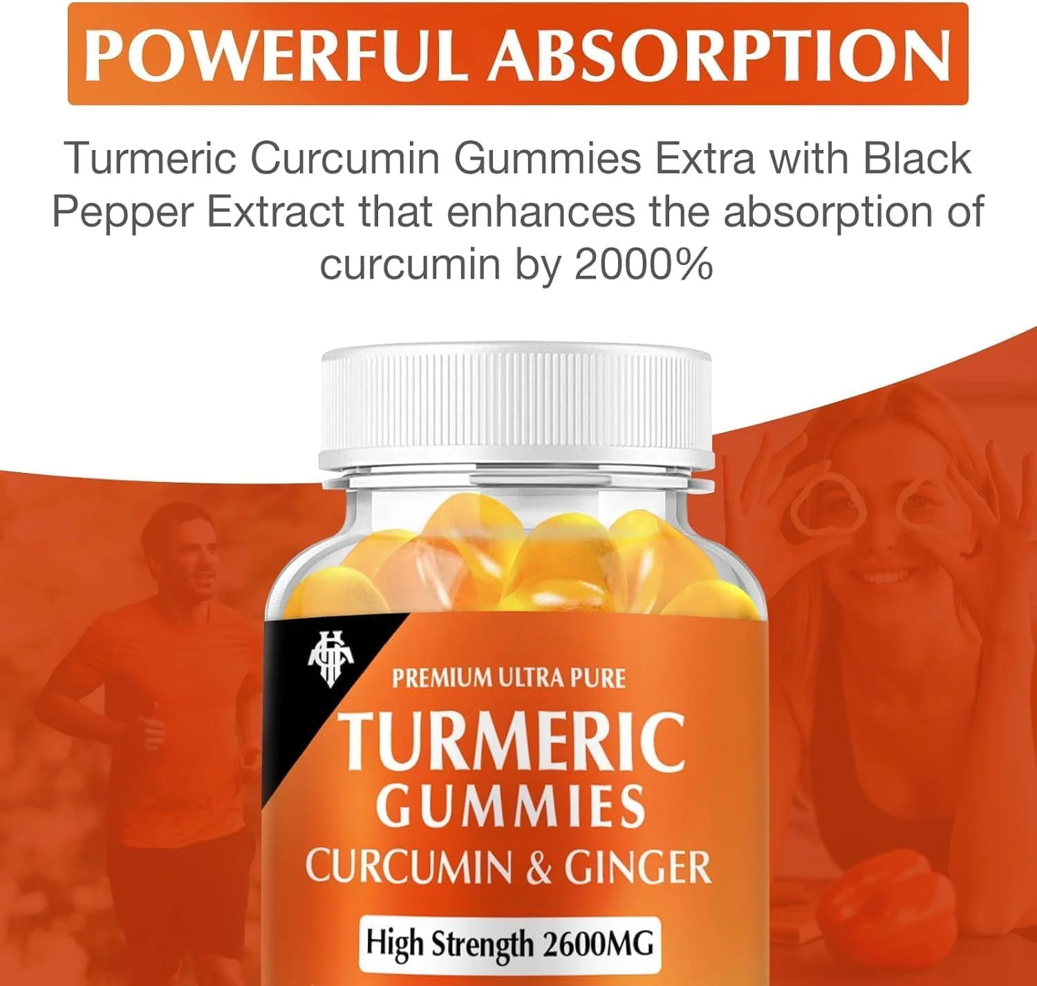 Turmeric Curcumin Gummies (2 Pack) - Turmeric Curcumin Supplements with Ginger & Black Pepper Gummies for Immune Muscle Support Healthy Skin - Vegan, Gluten Free, Low Sugar - for Adults - Image 3