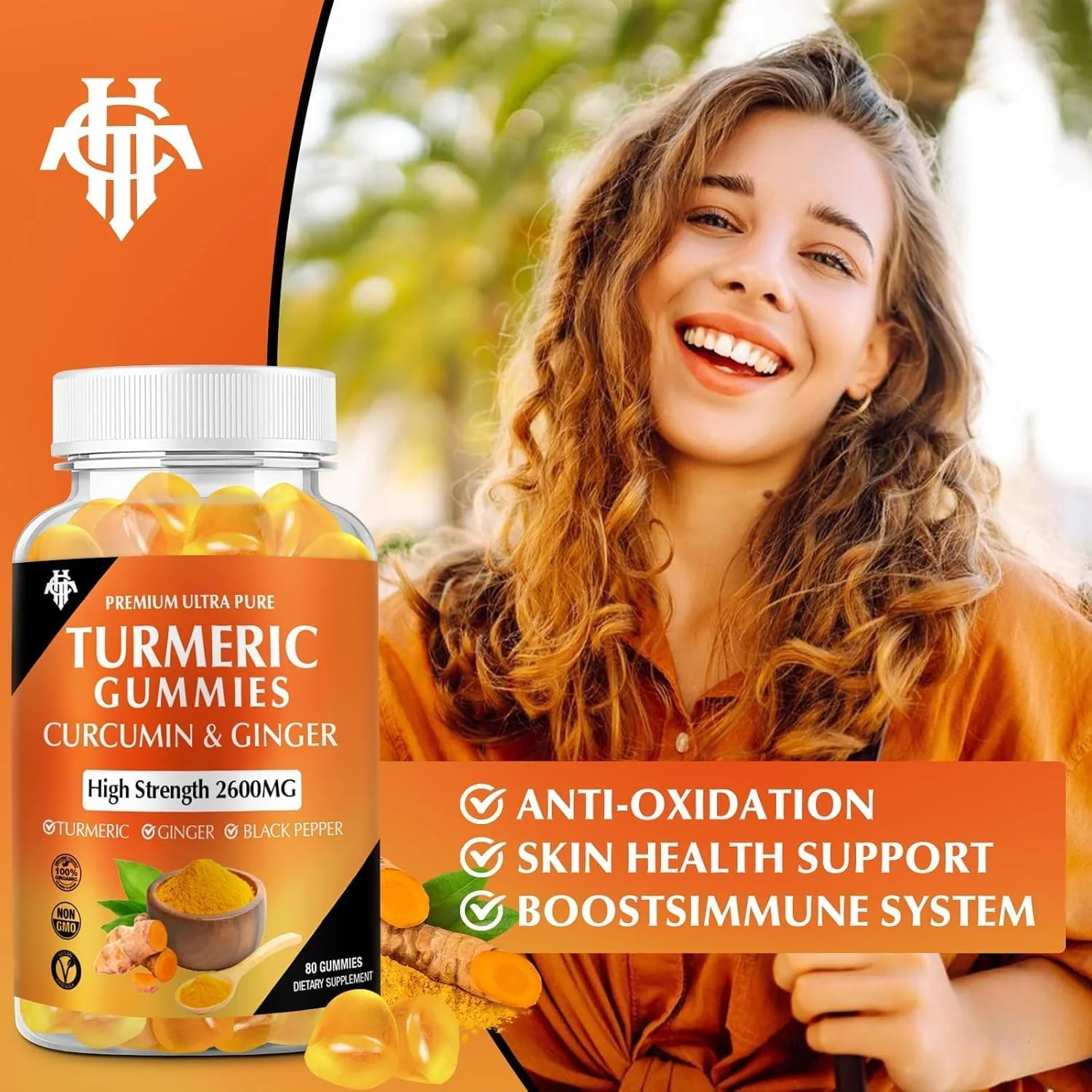 Turmeric Curcumin Gummies (2 Pack) - Turmeric Curcumin Supplements with Ginger & Black Pepper Gummies for Immune Muscle Support Healthy Skin - Vegan, Gluten Free, Low Sugar - for Adults - Image 5