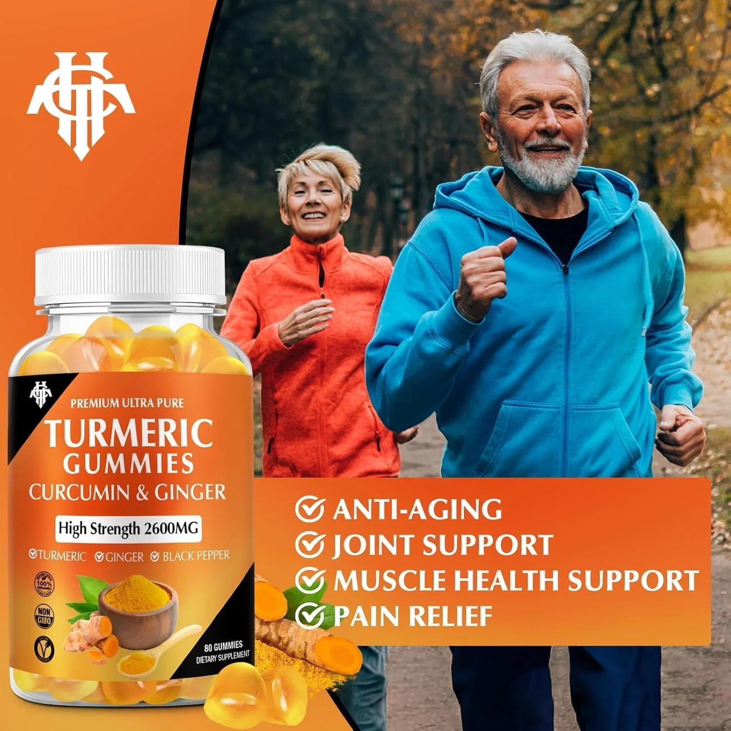 Turmeric Curcumin Gummies (2 Pack) - Turmeric Curcumin Supplements with Ginger & Black Pepper Gummies for Immune Muscle Support Healthy Skin - Vegan, Gluten Free, Low Sugar - for Adults - Image 6