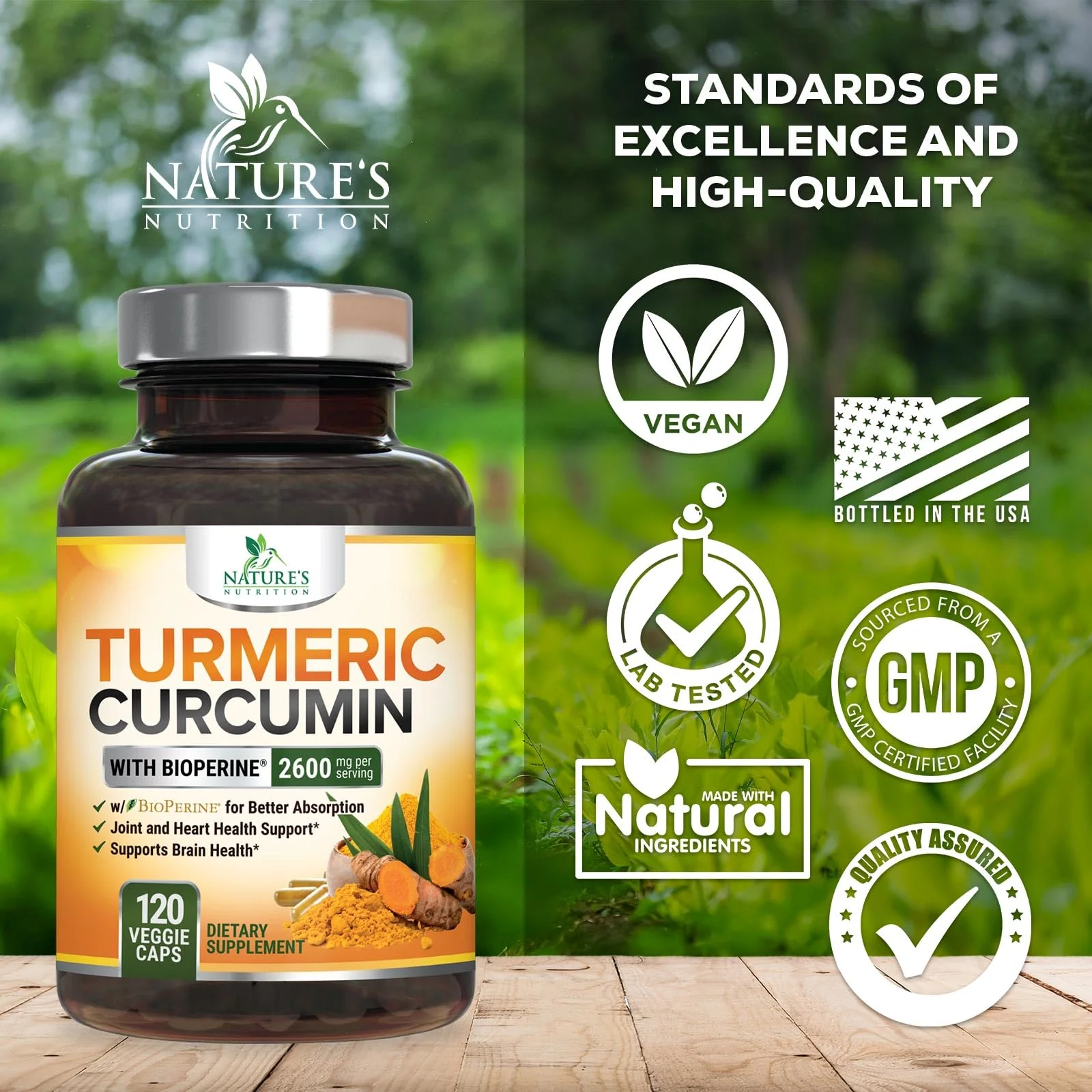 Turmeric Curcumin Supplement - 2400mg Organic Turmeric Per Serving - 95% Curcuminoids & BioPerine Black Pepper Extract for Best Absorption - Natural Vegan Joint Support, Bottled in USA - 120 Capsules - Image 4