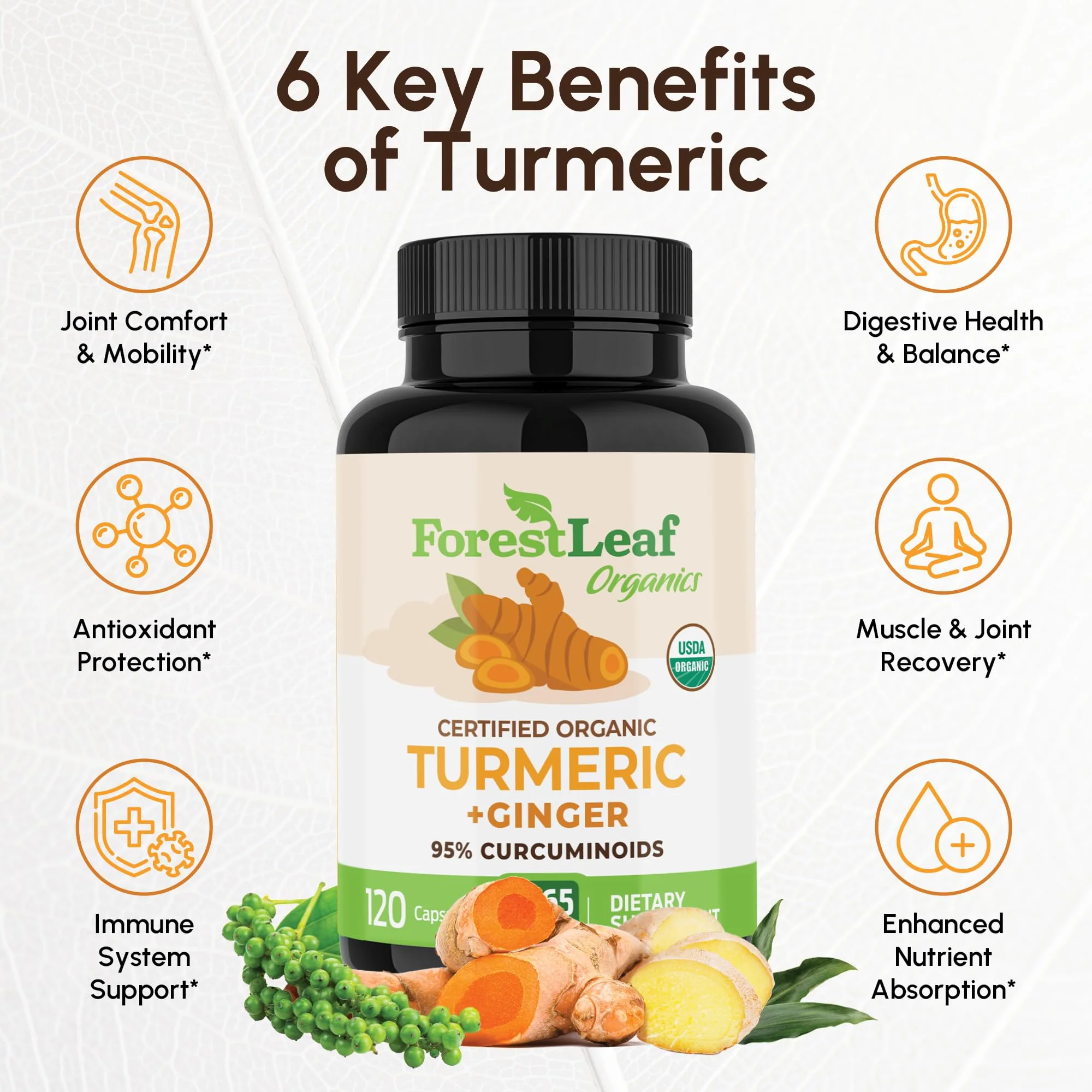 Turmeric Supplement Extra Strength 2265mg - Turmeric Curcumin Supplement w/BioPerine Black Pepper - Tumeric and Ginger Supplements, 95% Curcuminoids, Supports Immune & Joint Health, 120 Caps - Image 9