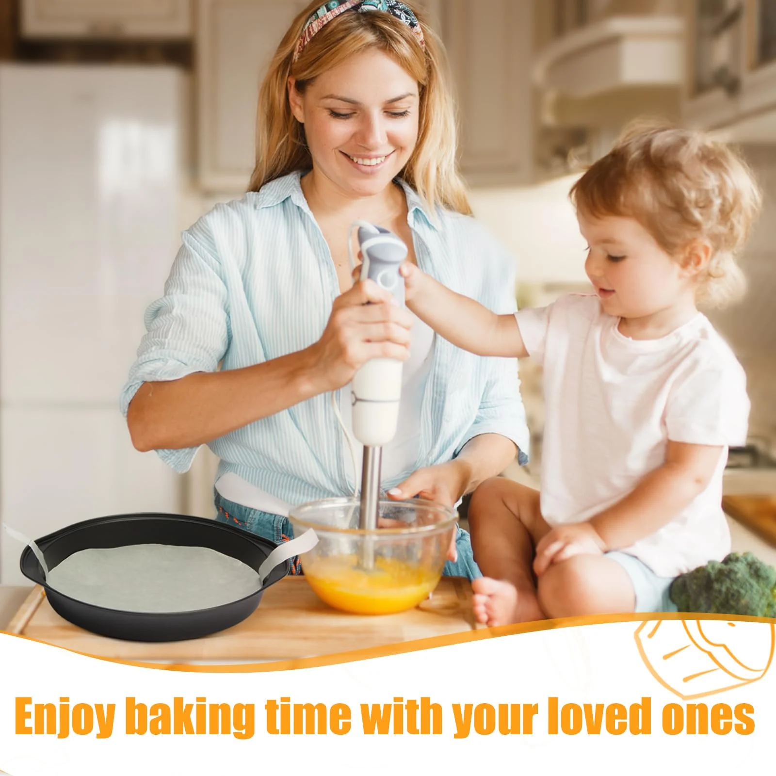 tutikuki 8" Round Cake Pan, 3PCS Nonstick Cake Pans with 100 PCS Parchment Paper, Carbon Steel Cake Baking Pans with Handle, Dishwasher Safe - Image 2