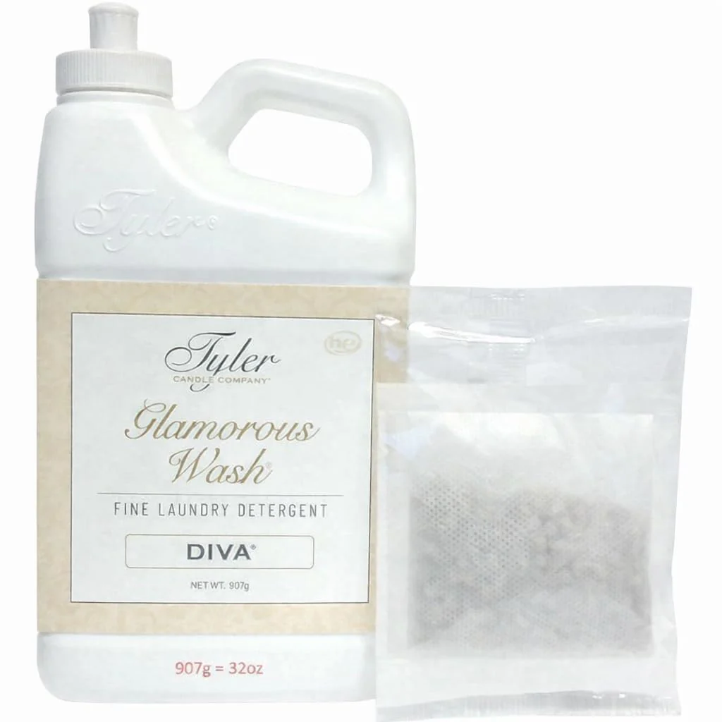 TYLER CANDLE COMPANY Glam Wash Diva 32 Fl Oz Laundry Detergent/with Dryer Sachet Single Pouch, Pull and Pour Spill Proof Cap c