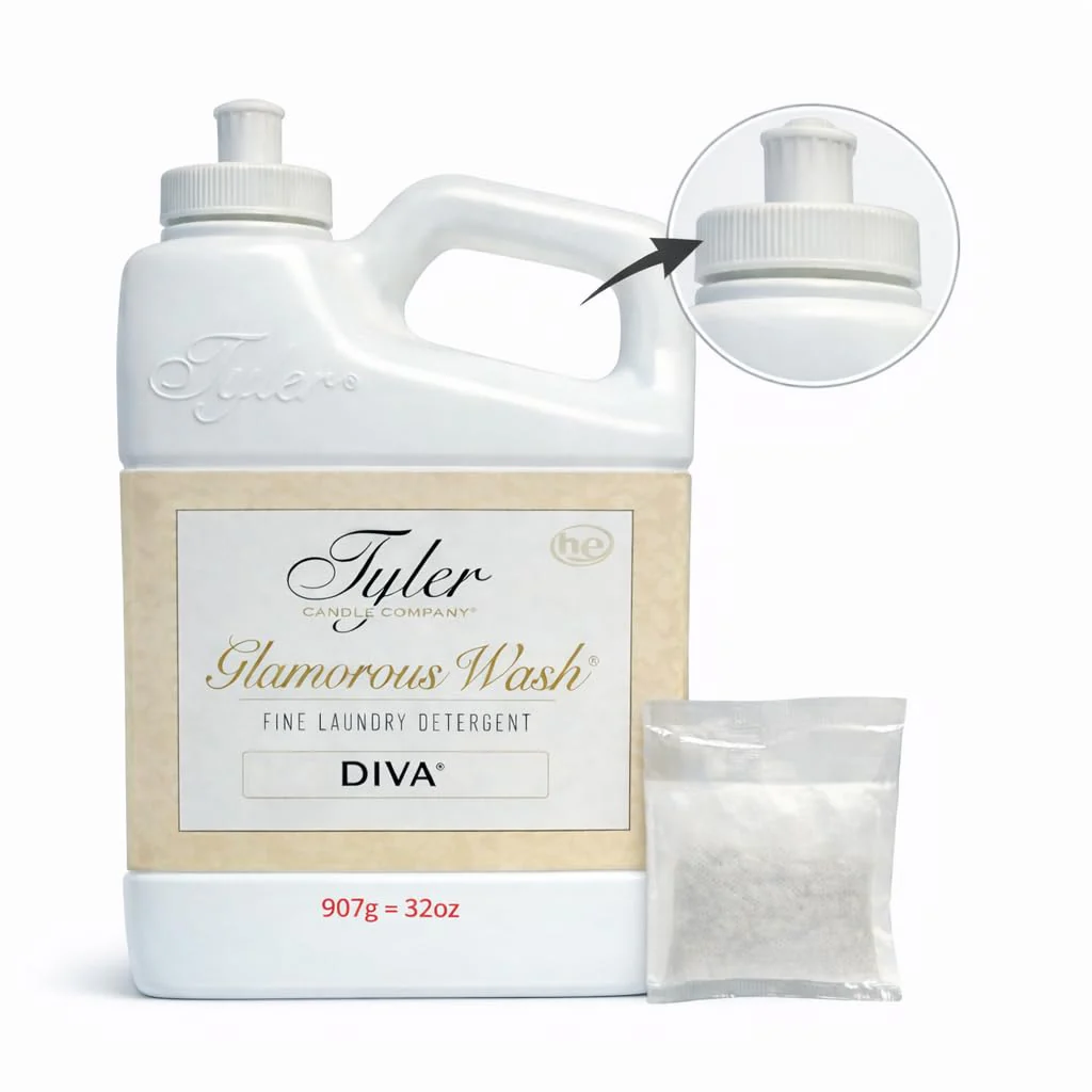 TYLER CANDLE COMPANY Glam Wash Diva 32 Fl Oz Laundry Detergent/with Dryer Sachet Single Pouch, Pull and Pour Spill Proof Cap c - Image 4