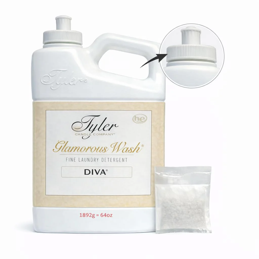 TYLER CANDLE COMPANY Glam Wash Diva 64 Fl Oz Laundry Detergent/with Dryer Sachet Single Pouch, Pull and Pour Spill Proof Cap c - Image 4