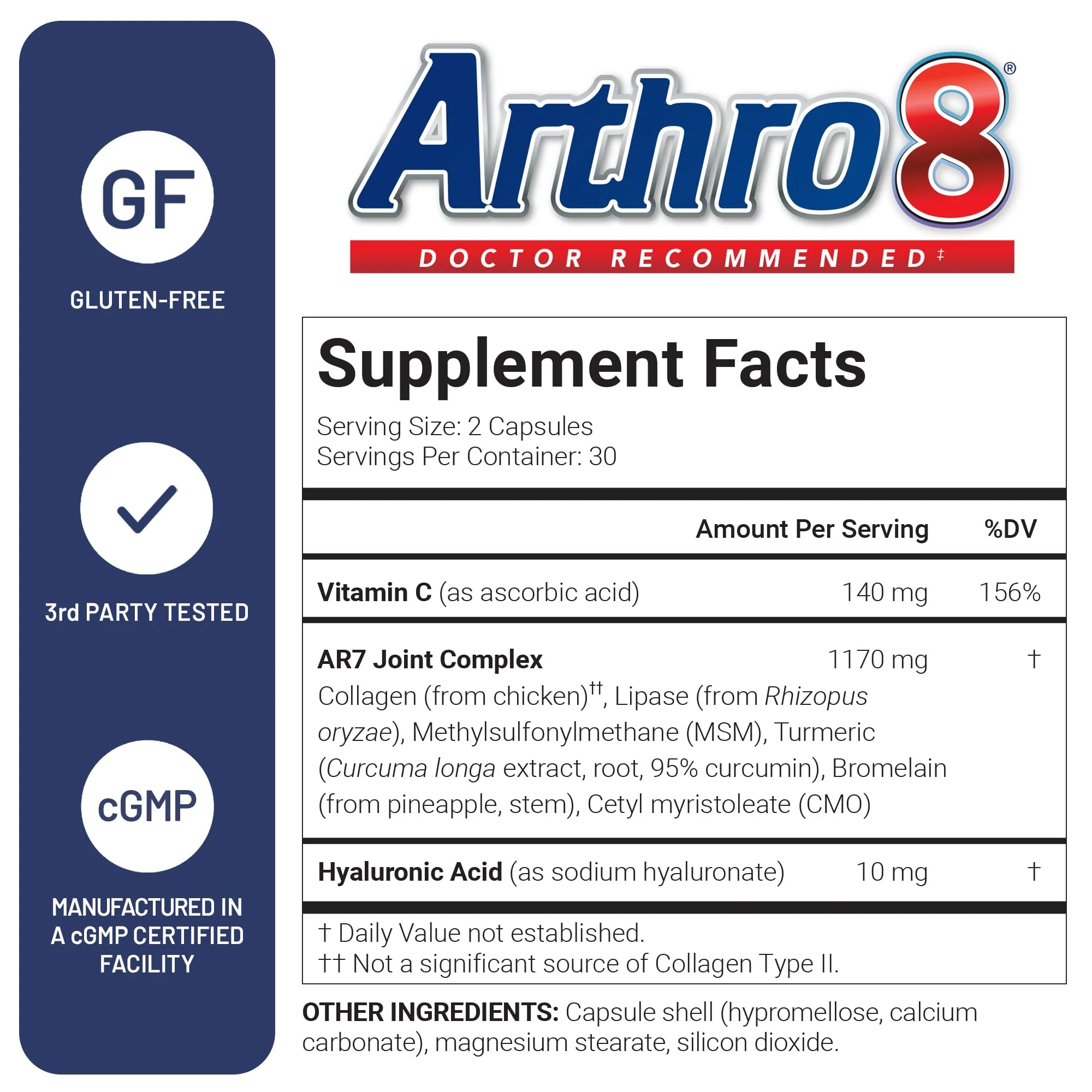 U.S. Doctors’ Clinical Arthro8 - Doctor-Formulated Joint Supplement + Hyaluronic Acid + Turmeric & Collagen for Flexibility, Mobility, & Strong Cartilage - 60 Capsules - 15/30-Day Supply - Image 5