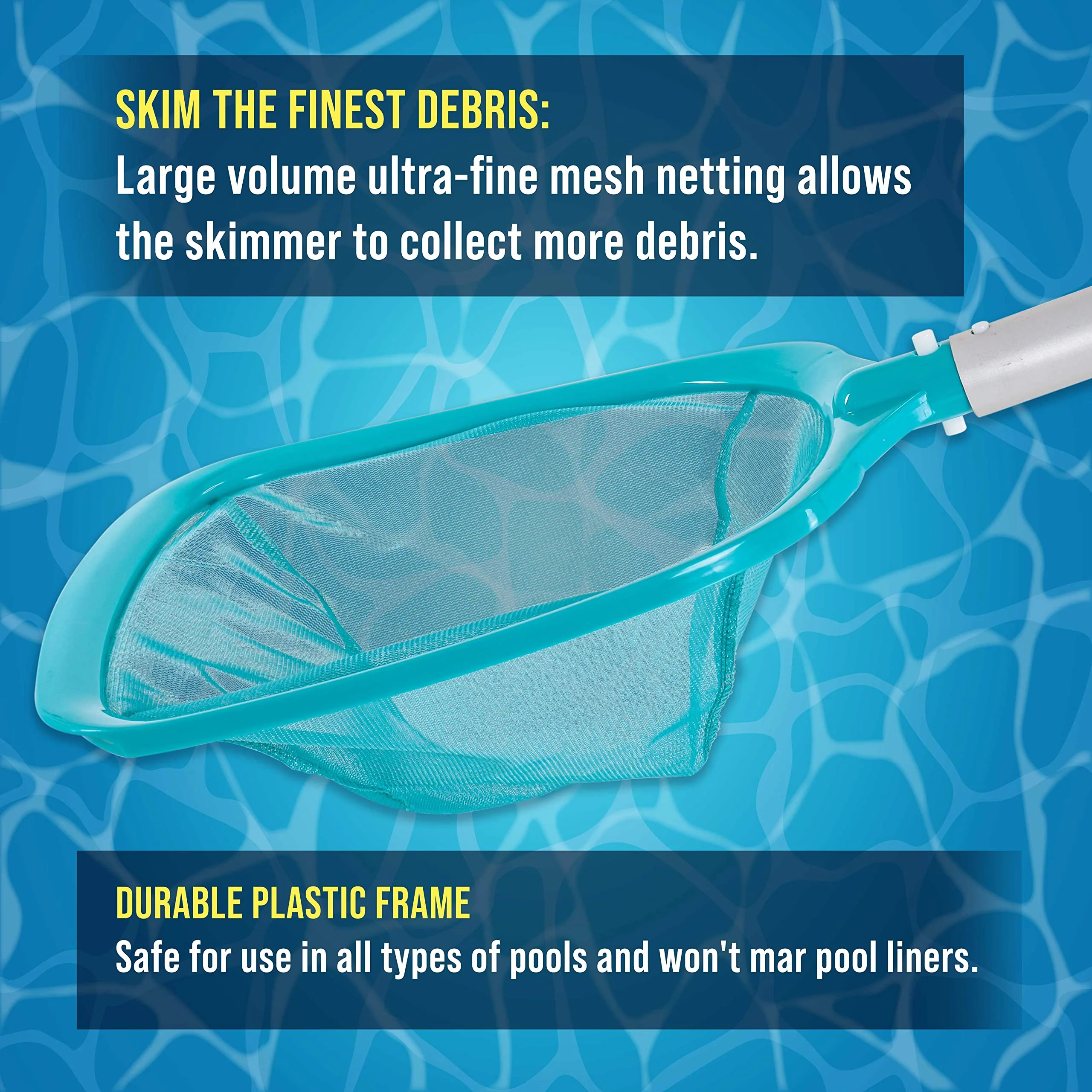 U.S. Pool Supply 11.5 Foot Swimming Pool Leaf Skimmer Net with Telescopic Aluminum Pole, 8 Sections - 6" Deep Ultra Fine Mesh Netting Basket, Remove Finest Debris, Adjustable Length, Clean Spas, Ponds - Image 3