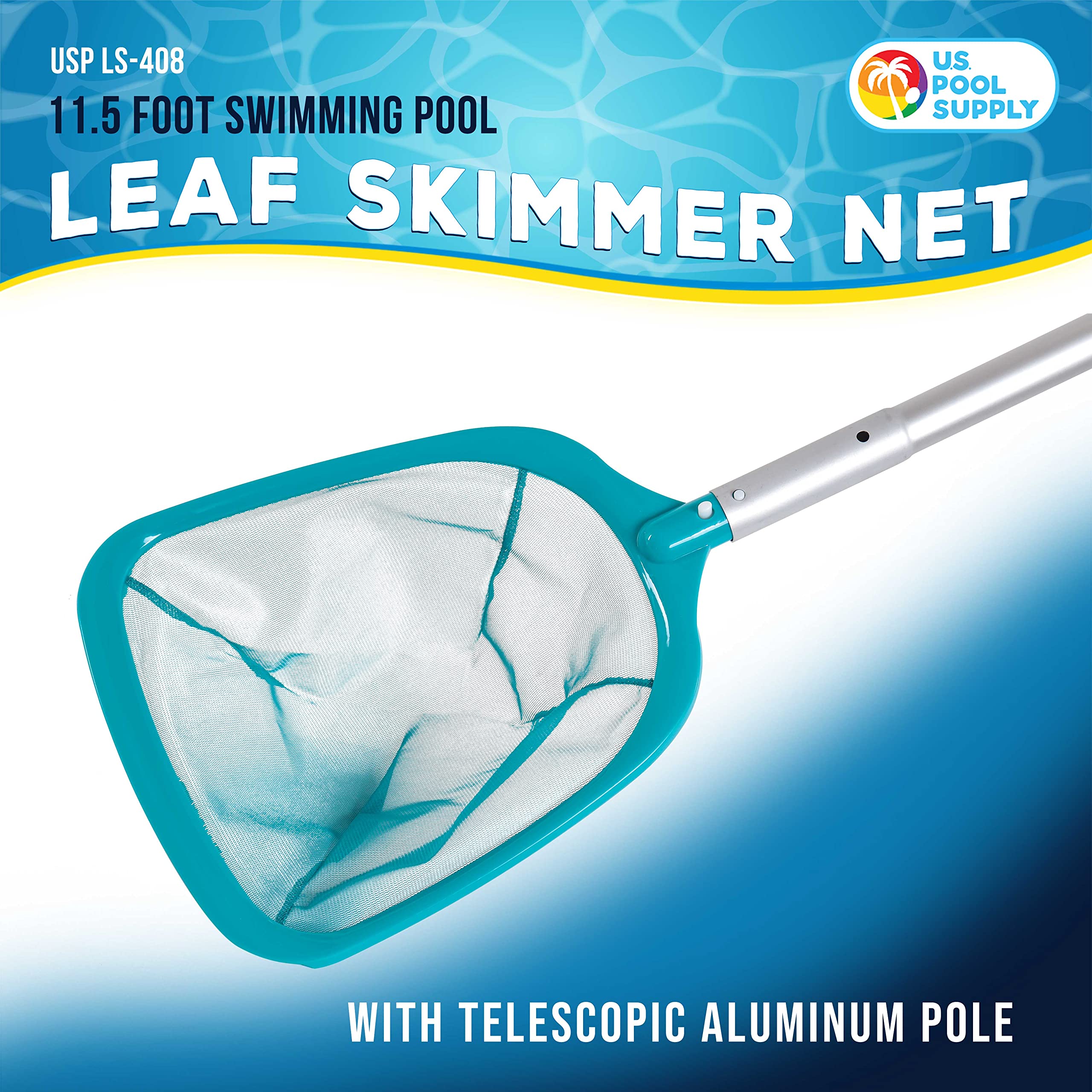 U.S. Pool Supply 11.5 Foot Swimming Pool Leaf Skimmer Net with Telescopic Aluminum Pole, 8 Sections - 6" Deep Ultra Fine Mesh Netting Basket, Remove Finest Debris, Adjustable Length, Clean Spas, Ponds - Image 5