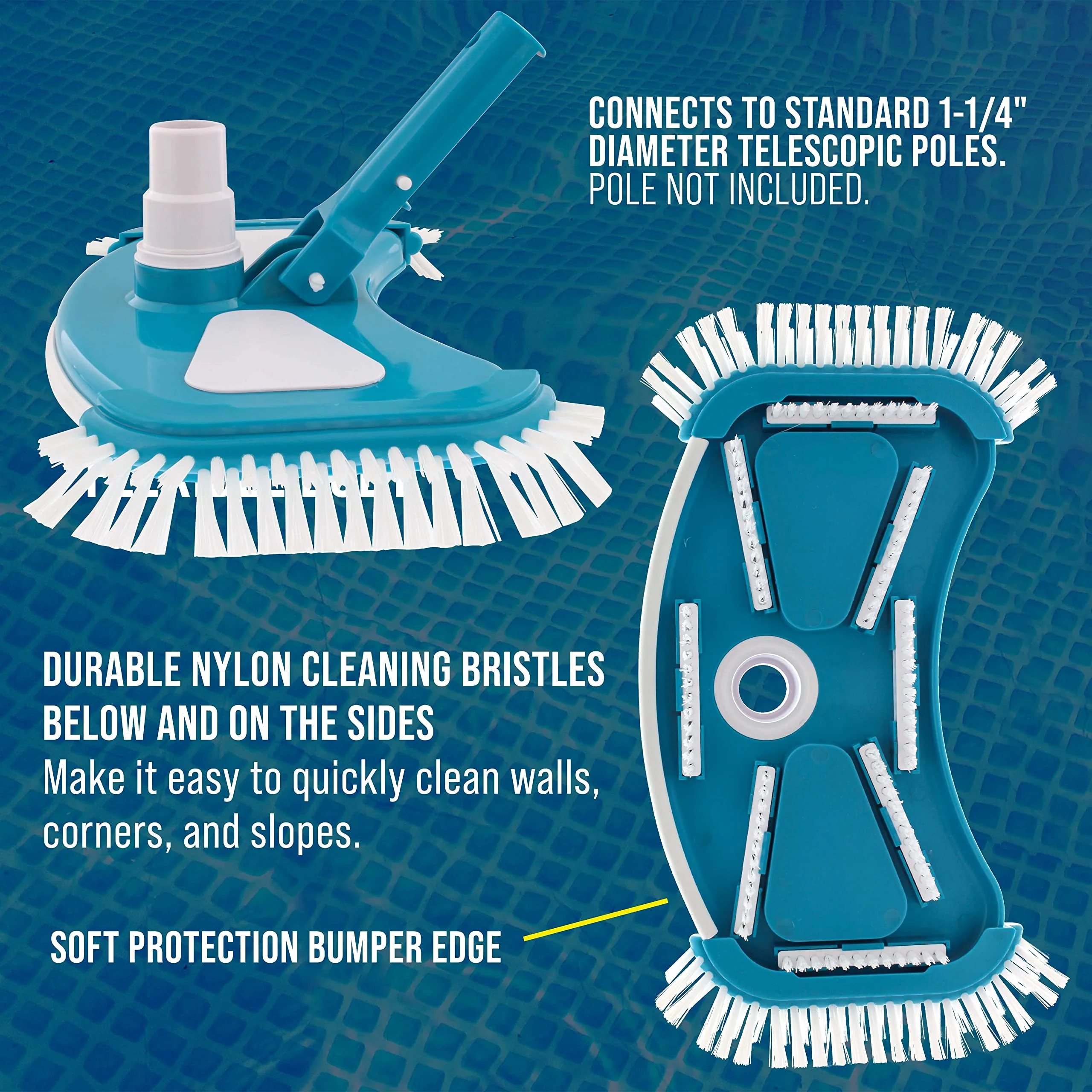 U.S. Pool Supply 12" Deluxe Weighted Butterfly Pool Vacuum Head with Side Brushes, Swivel Hose Connection, Pole Handle - Clean Debris Above Ground & In-Ground Swimming Pools, Spas – Vinyl Liner Safe - Image 3