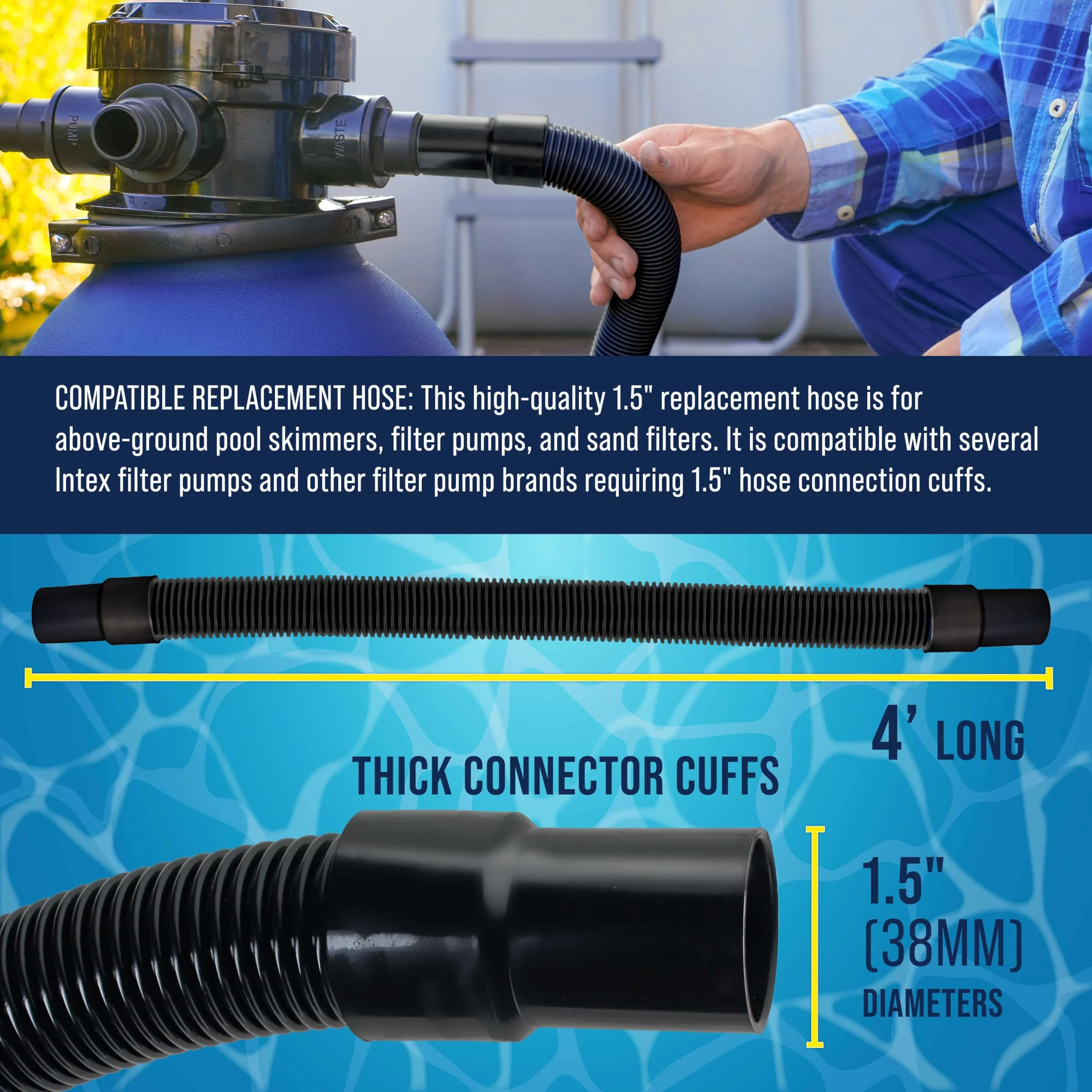 U.S. Pool Supply 4 Foot Heavy-Duty Above Ground Pool Hose, 1.5" - Black Replacement Filter Connecting Hose, Flexible Spiral Wound EVA - Compatible with Intex for Pool Filter Pumps - Skimmer Pump - Image 5