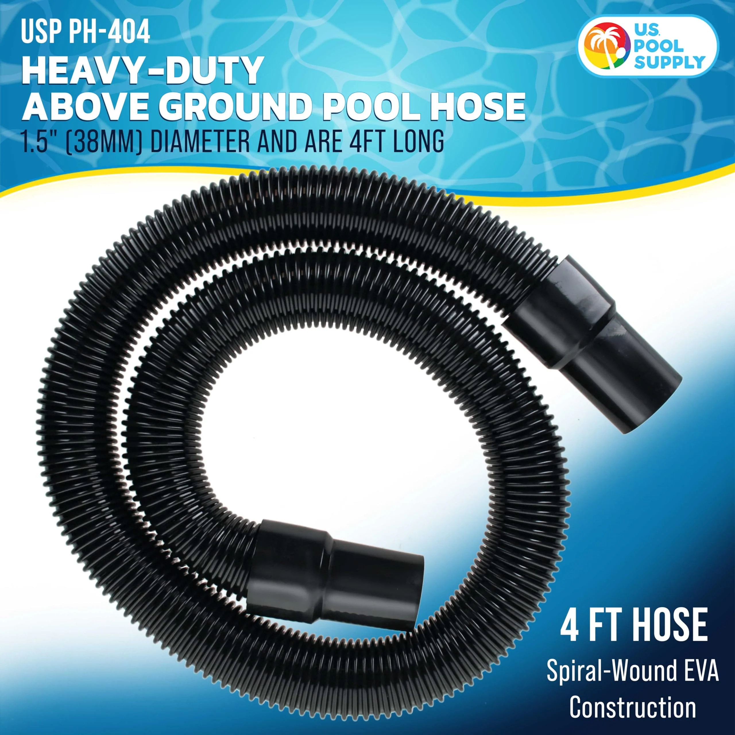 U.S. Pool Supply 4 Foot Heavy-Duty Above Ground Pool Hose, 1.5" - Black Replacement Filter Connecting Hose, Flexible Spiral Wound EVA - Compatible with Intex for Pool Filter Pumps - Skimmer Pump - Image 6