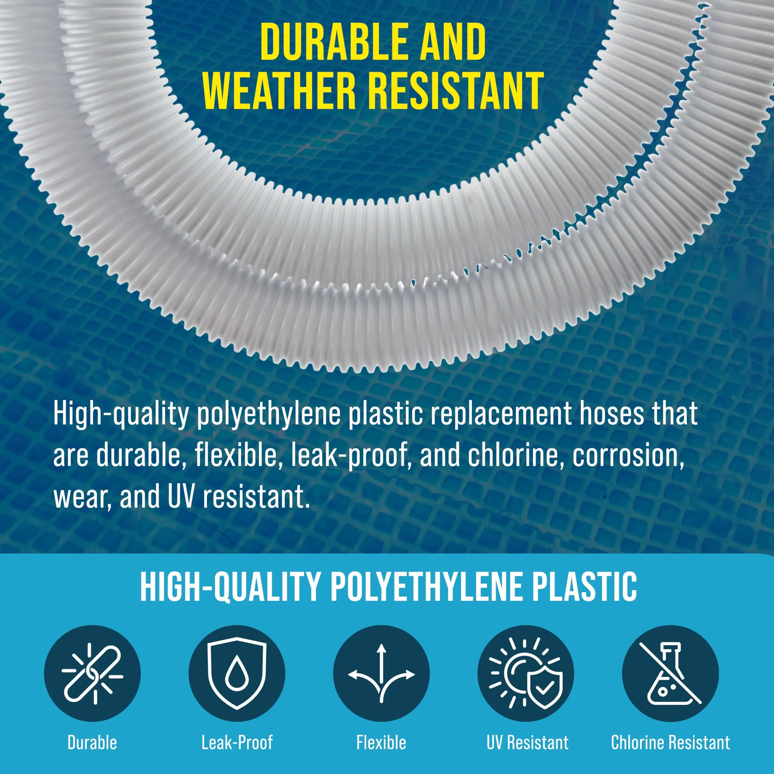 U.S. Pool Supply Above Ground Pool Hose Replacement 1.25" Diameter x 59" Long, Pack of 3 - White Premium Pool Filter Pump Hoses Compatible with Intex 607, 637 Pumps, 330, 530, 1000 GPH, 6 Metal Clamps - Image 5