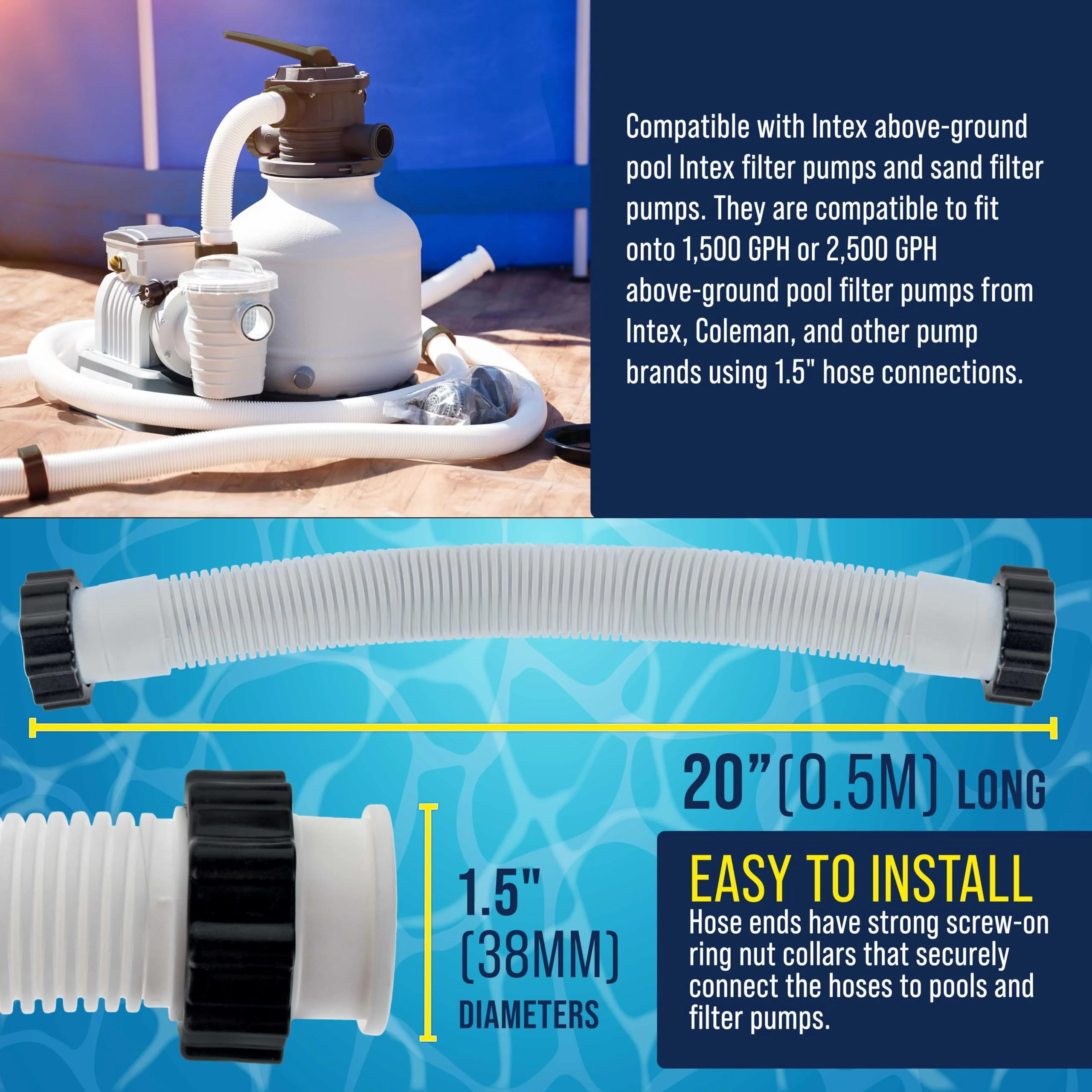 U.S. Pool Supply Above Ground Pool Hose Replacement 1.5" Diameter x 20" Long, Pack of 2 - Compatible with Intex Pool Filter Pump Hoses, Sand Filters, Saltwater Systems with 1,500 to 2,500 GPH - Image 6
