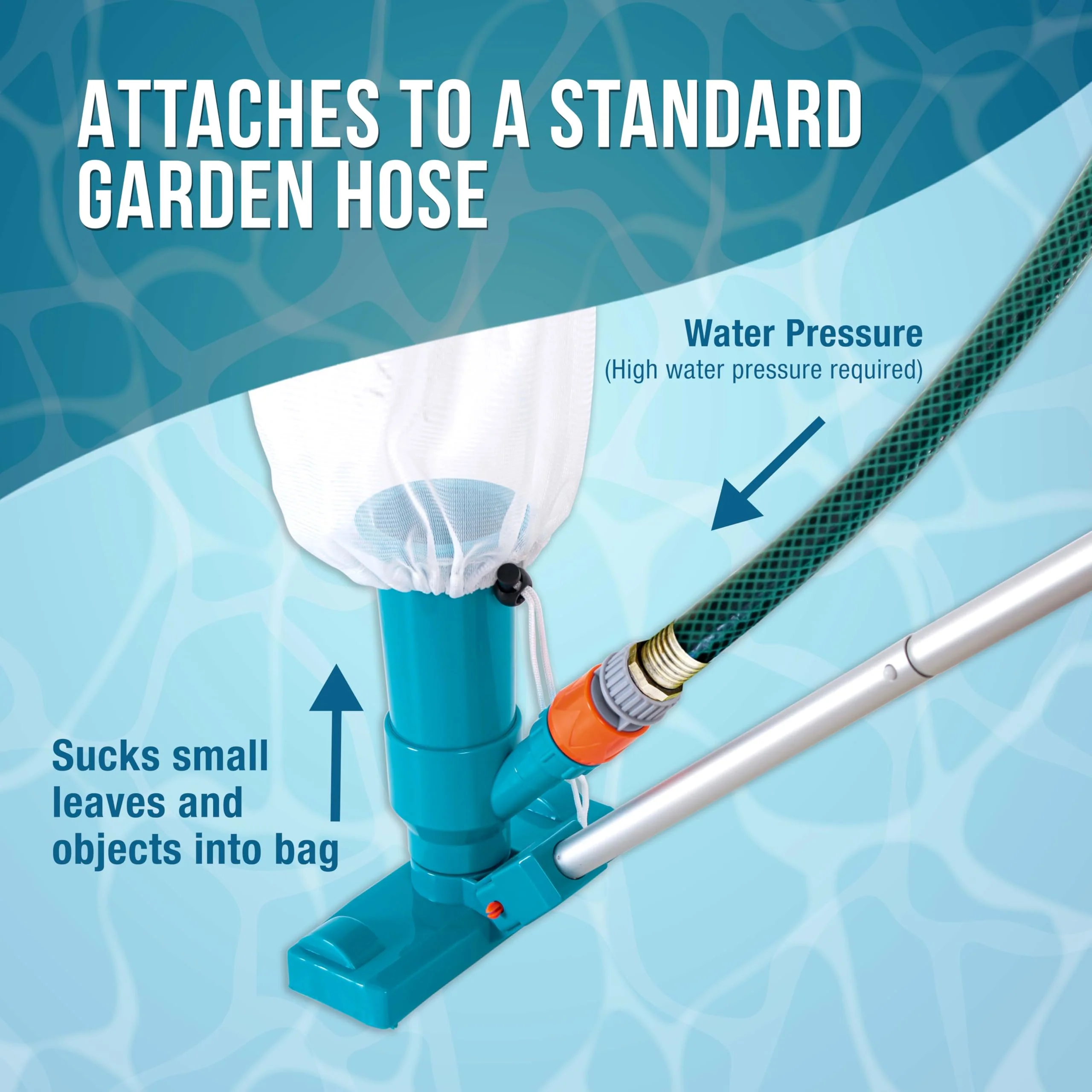 U.S. Pool Supply Above Ground Pool Vacuum Cleaner, Manual Pool Vacuum Cleaner, Spa Cleaner for Hot Tub, Ponds - 5 Section 4ft Pole, Mesh Leaf Bag, Telescopic Pole Attachment - Attaches to Garden Hose - Image 6