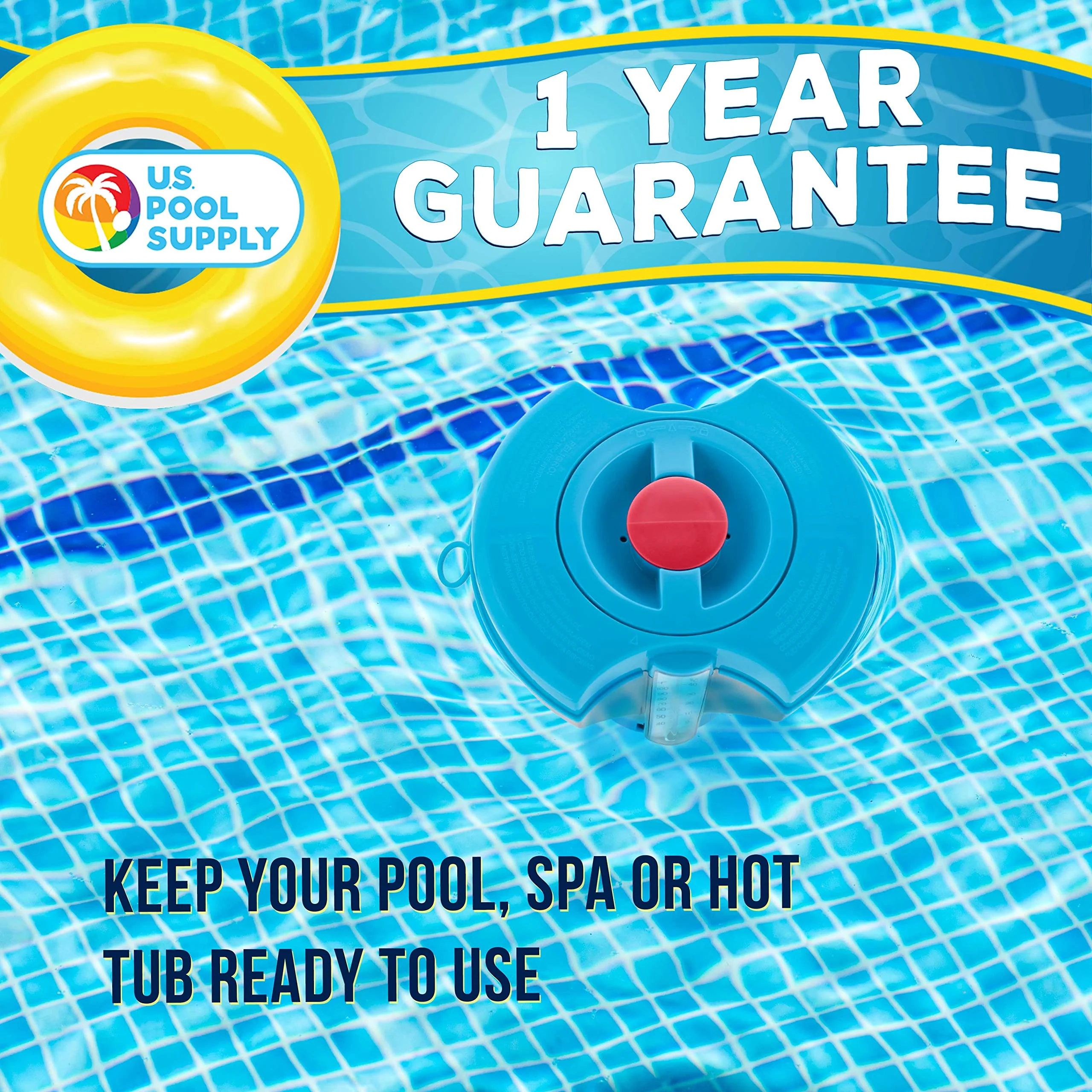 U.S. Pool Supply Deluxe Pool Chlorine Floater Dispenser with 100° F Thermometers on Each Side, Pop-Up Refill Indicator - Large Capacity Holds 3", 4" Tablets 8" Diameter Floating Chlorinator - Image 2