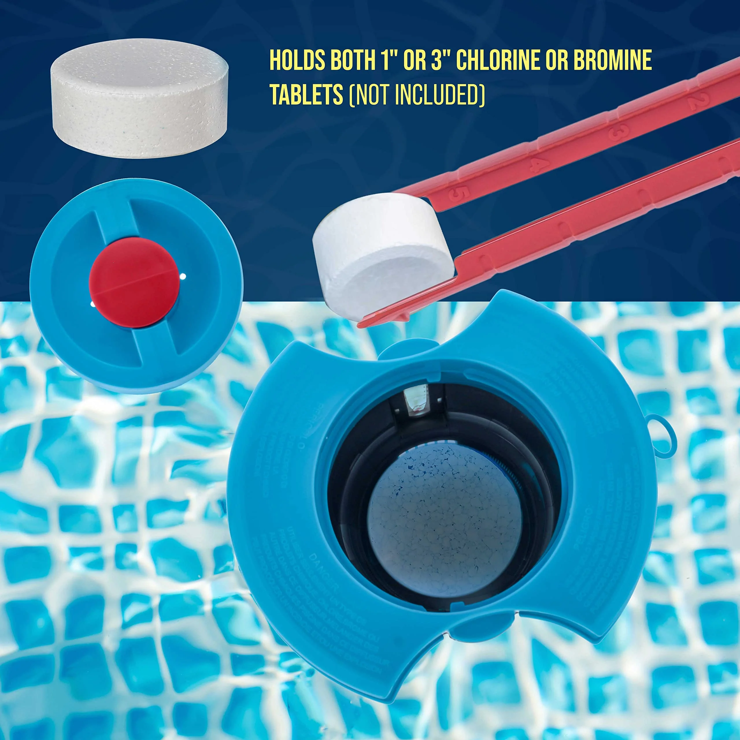 U.S. Pool Supply Deluxe Pool Chlorine Floater Dispenser with 100° F Thermometers on Each Side, Pop-Up Refill Indicator - Large Capacity Holds 3", 4" Tablets 8" Diameter Floating Chlorinator - Image 3