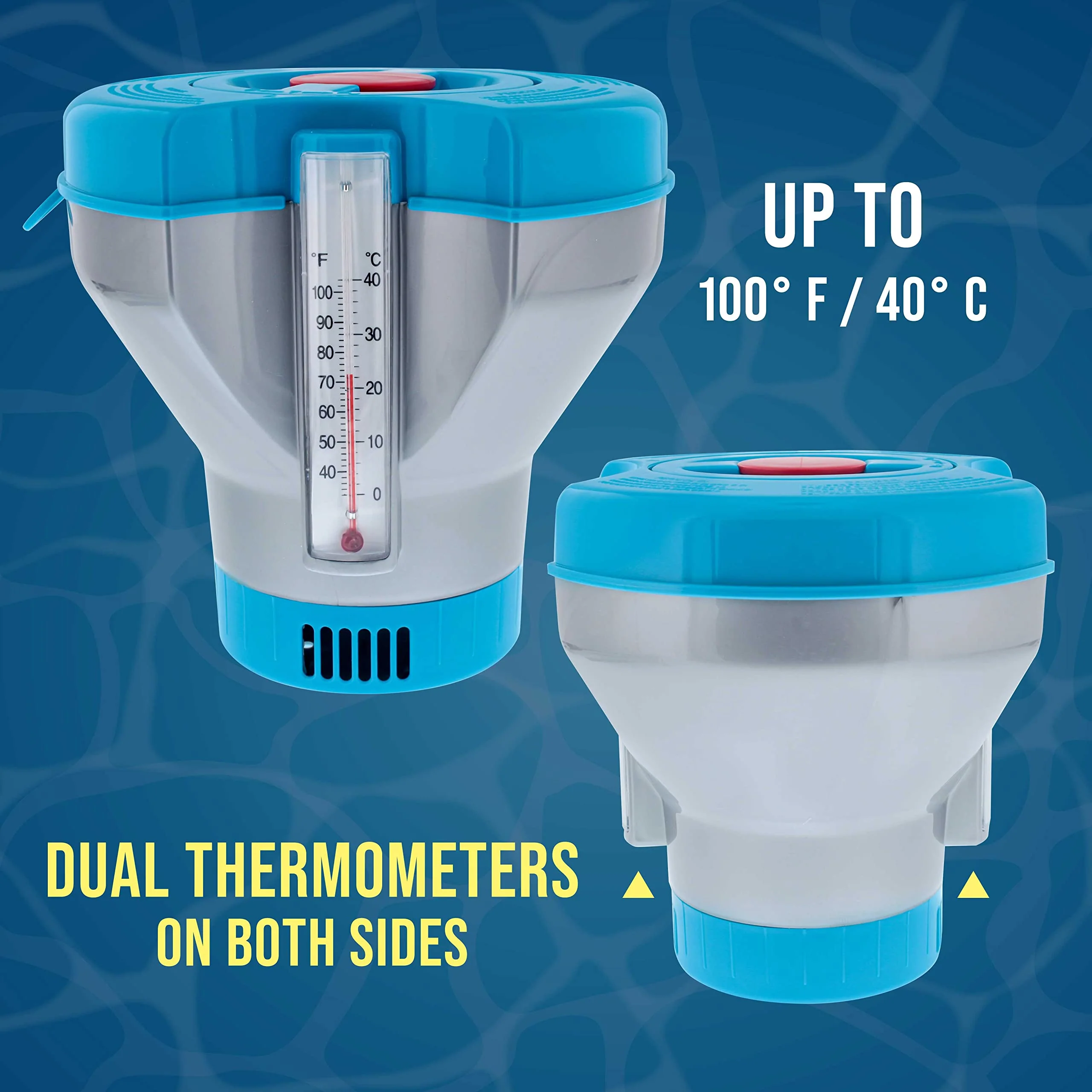 U.S. Pool Supply Deluxe Pool Chlorine Floater Dispenser with 100° F Thermometers on Each Side, Pop-Up Refill Indicator - Large Capacity Holds 3", 4" Tablets 8" Diameter Floating Chlorinator - Image 4