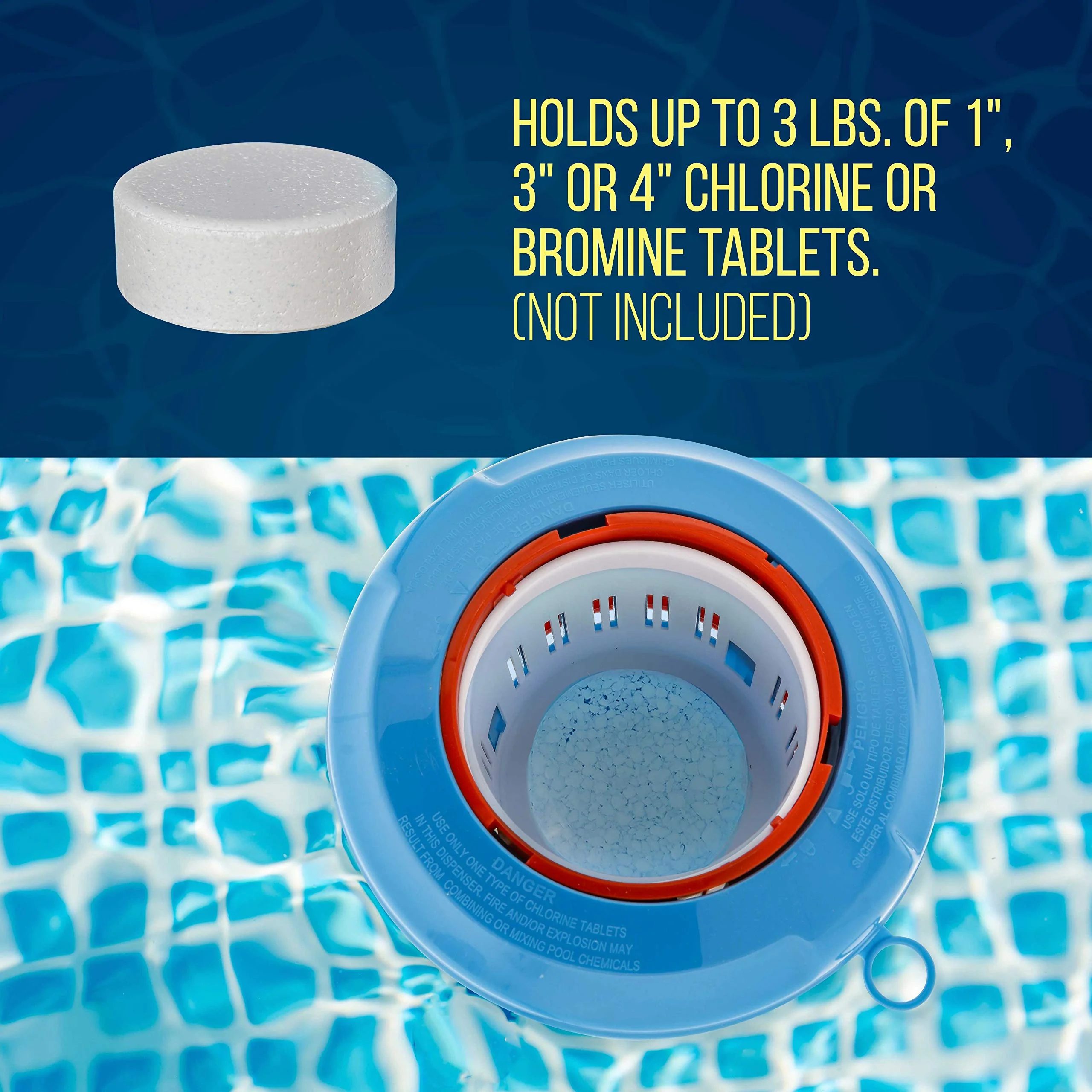 U.S. Pool Supply Floating Pool Chlorine and Bromine Chemical Dispenser with Pop-Up Refill Indicator - Holds 3" and 4" Tablets, 8" Diameter - Adjustable Balanced Chemical Delivery Clorinator Floater - Image 3