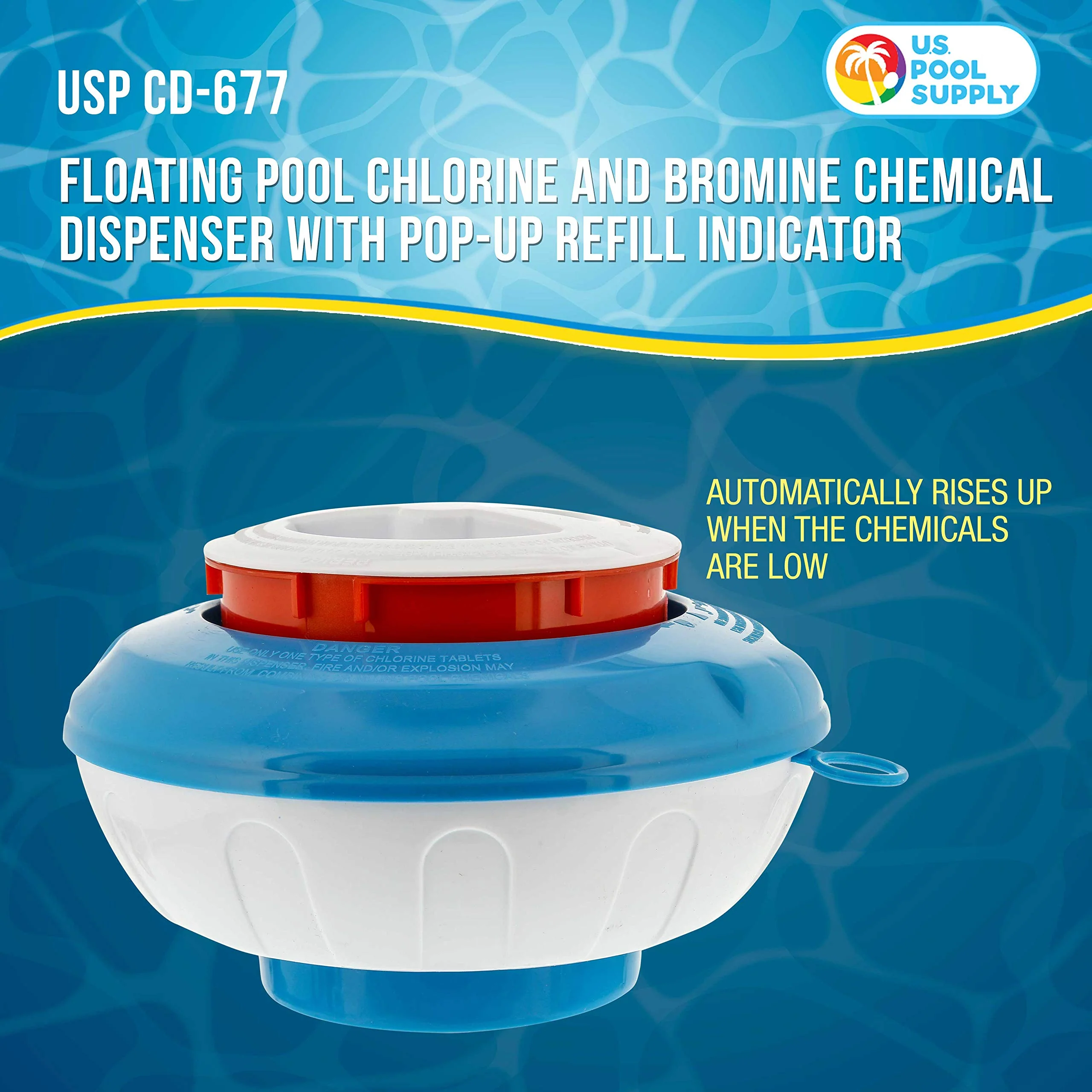 U.S. Pool Supply Floating Pool Chlorine and Bromine Chemical Dispenser with Pop-Up Refill Indicator - Holds 3" and 4" Tablets, 8" Diameter - Adjustable Balanced Chemical Delivery Clorinator Floater - Image 5
