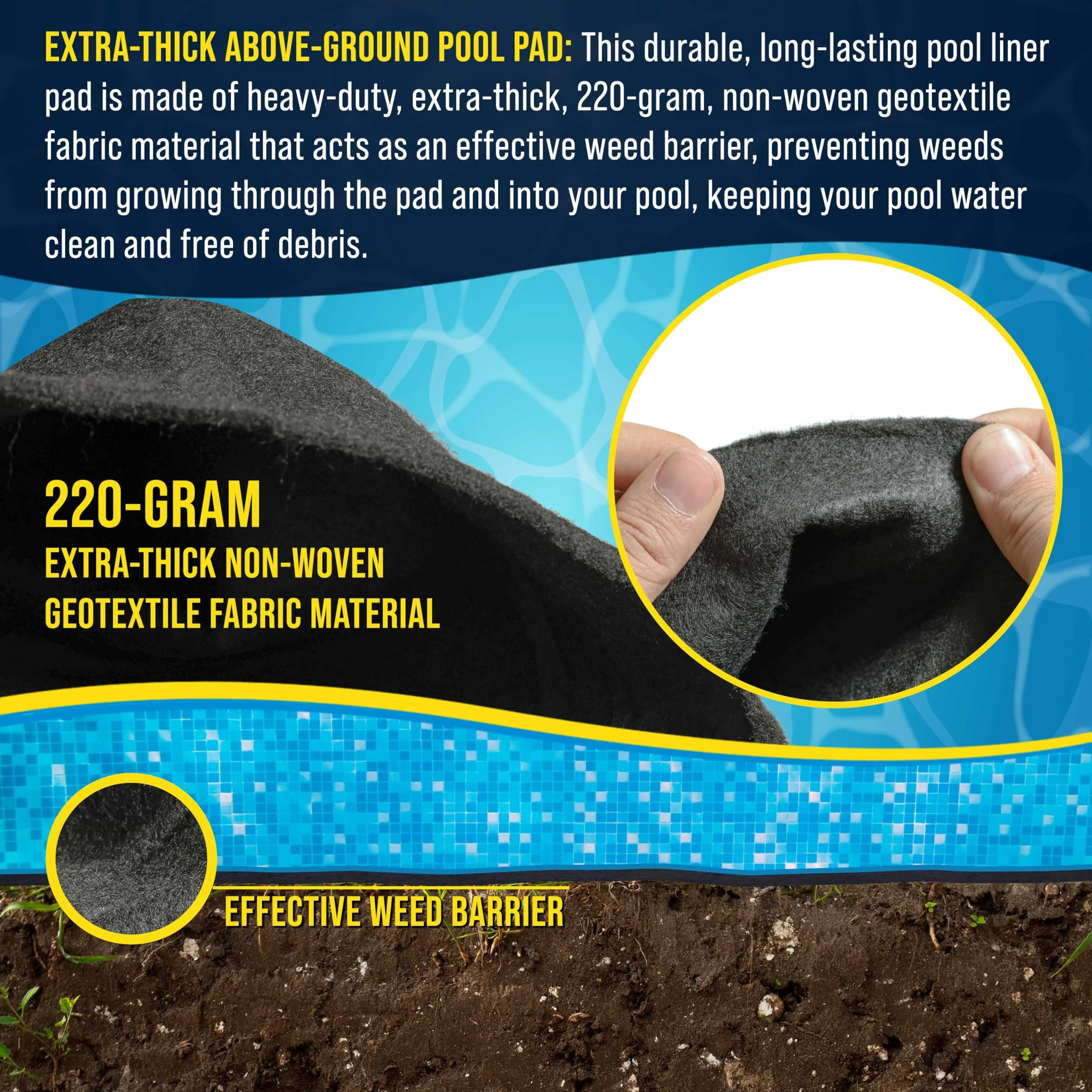 U.S. Pool Supply Ground Shield 12-Foot x 24-Foot Rectangle Heavy Duty Pool Liner Pad for Above Ground Swimming Pools - Protects Pool Liner, Prevents Punctures, Eco-Friendly Fabric - Extends Liner Life - Image 5